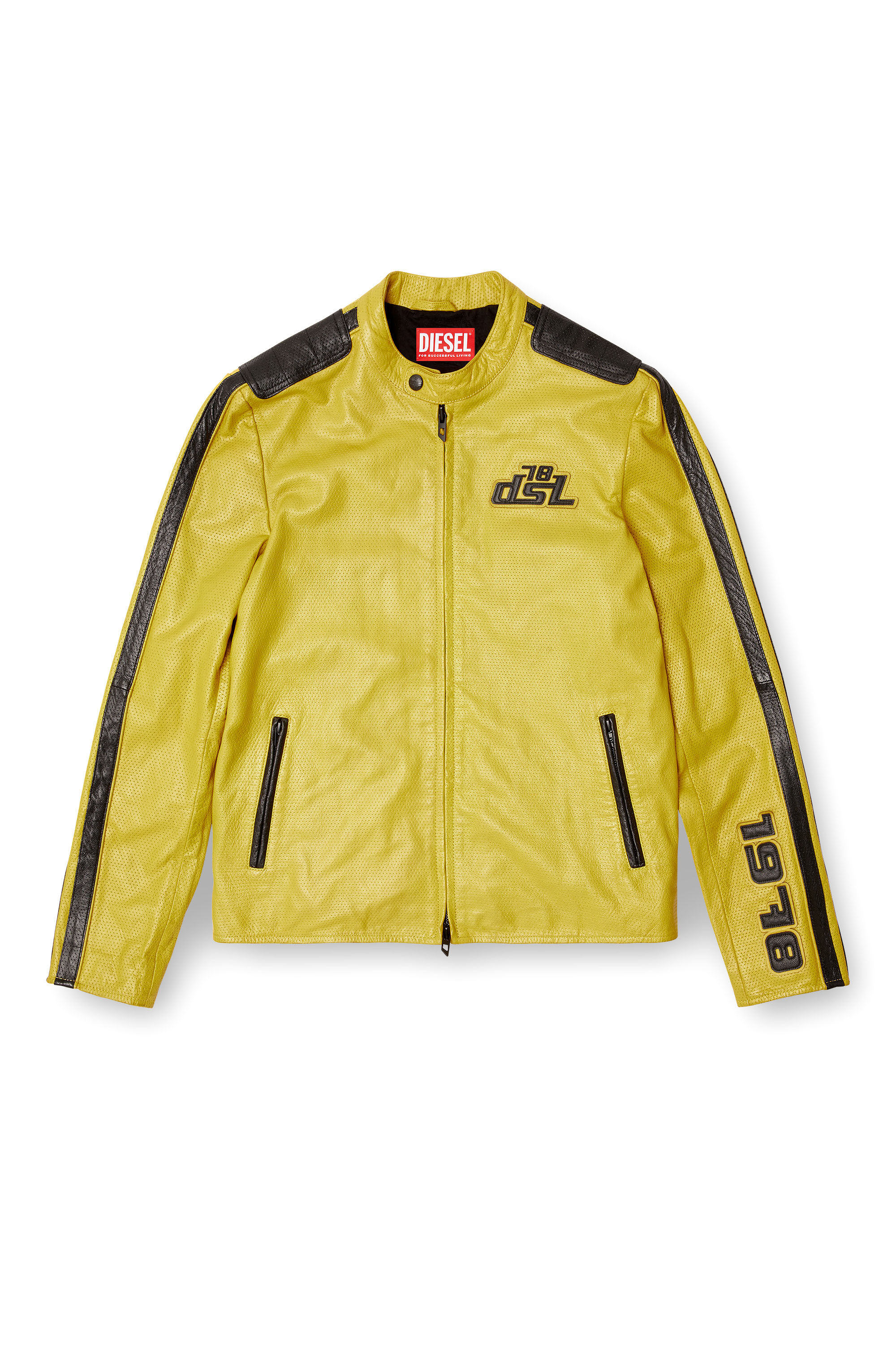Diesel - L-POP, Unisex Bikerjacke aus perforiertem Leder in Gelb - 2