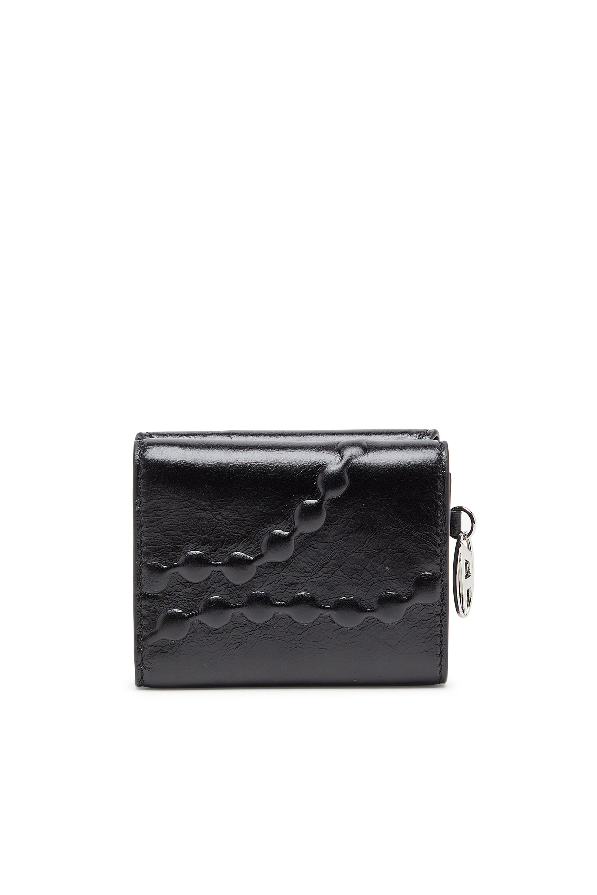 Diesel - OVAL-D TRI FOLD ZIP COIN XS II, Damen Leder-Geldb&ouml;rse mit gepr&auml;gtem Motiv, dreifach faltbar in Schwarz - 2