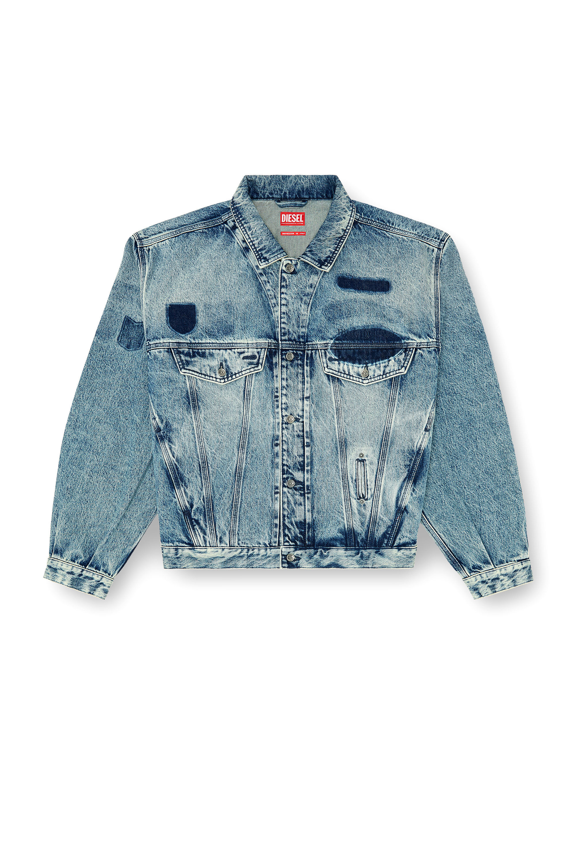 Diesel - D-DENVER-S2, Unisex Trucker-Jacke mit Patch-Effekten in Mittelblau - 2