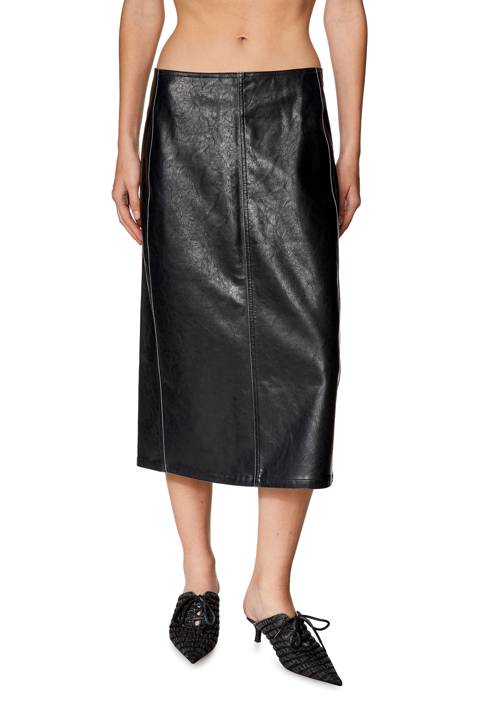 Diesel - O-TATEN, Woman Midi skirt in supple technical fabric in Black - Image 3