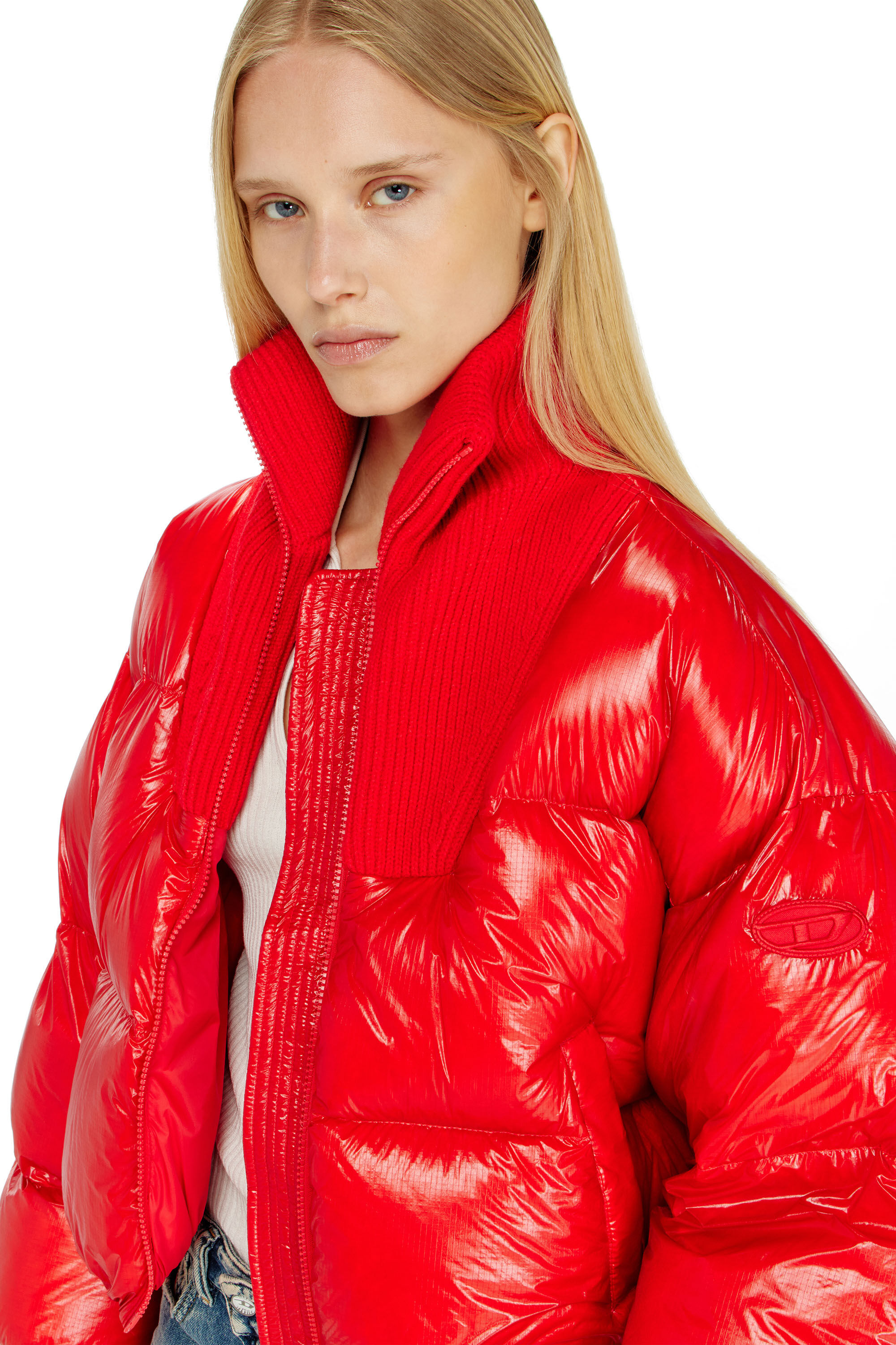Diesel - W-ARRIOR, Damen Daunen-Steppjacke aus Ripstop mit Strickkragen in Rot - 5