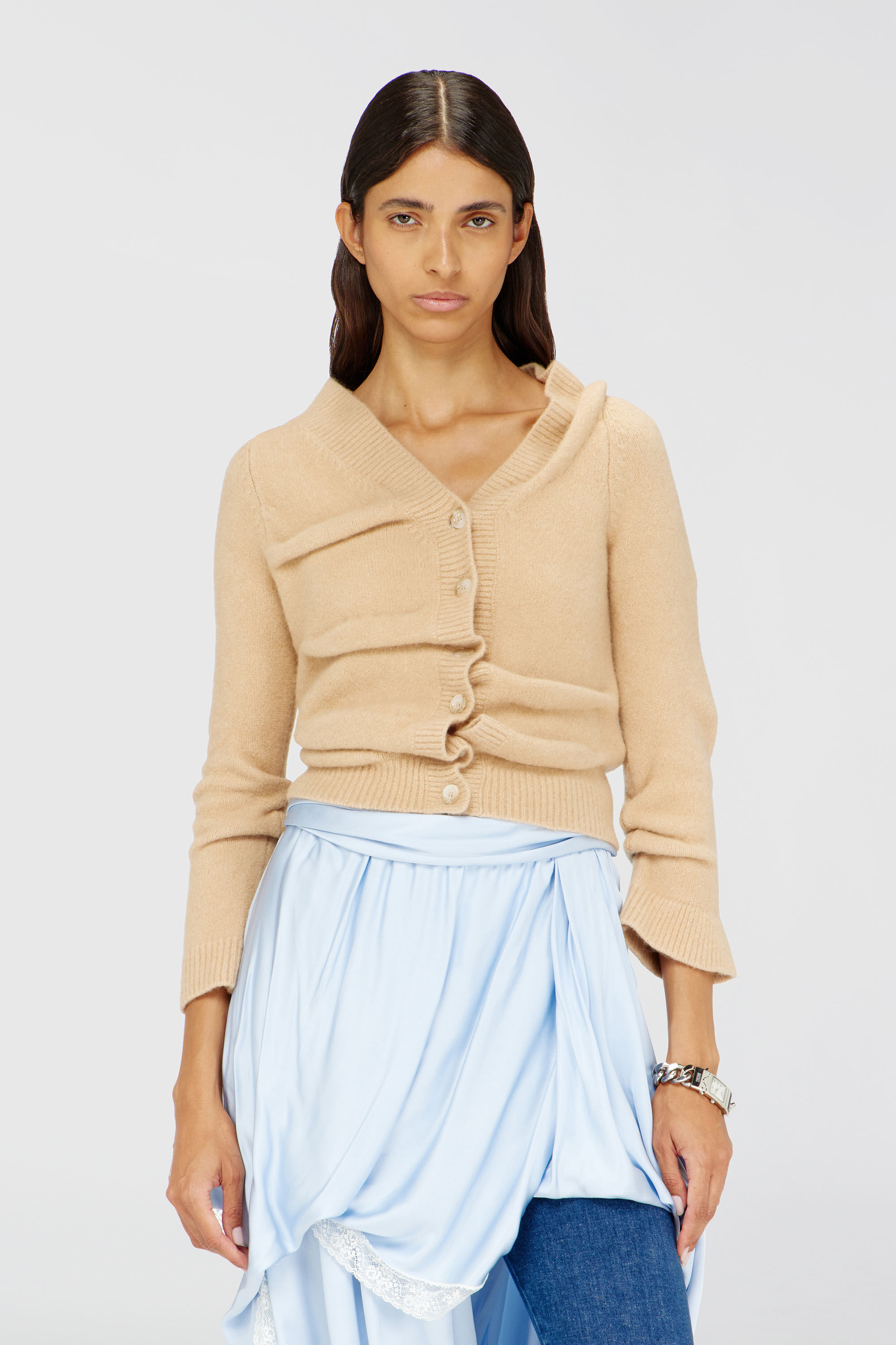 Diesel - M-AVA, Damen Kurz geschnittener Cardigan aus gekochtem, geknittertem Strick in Beige - 3
