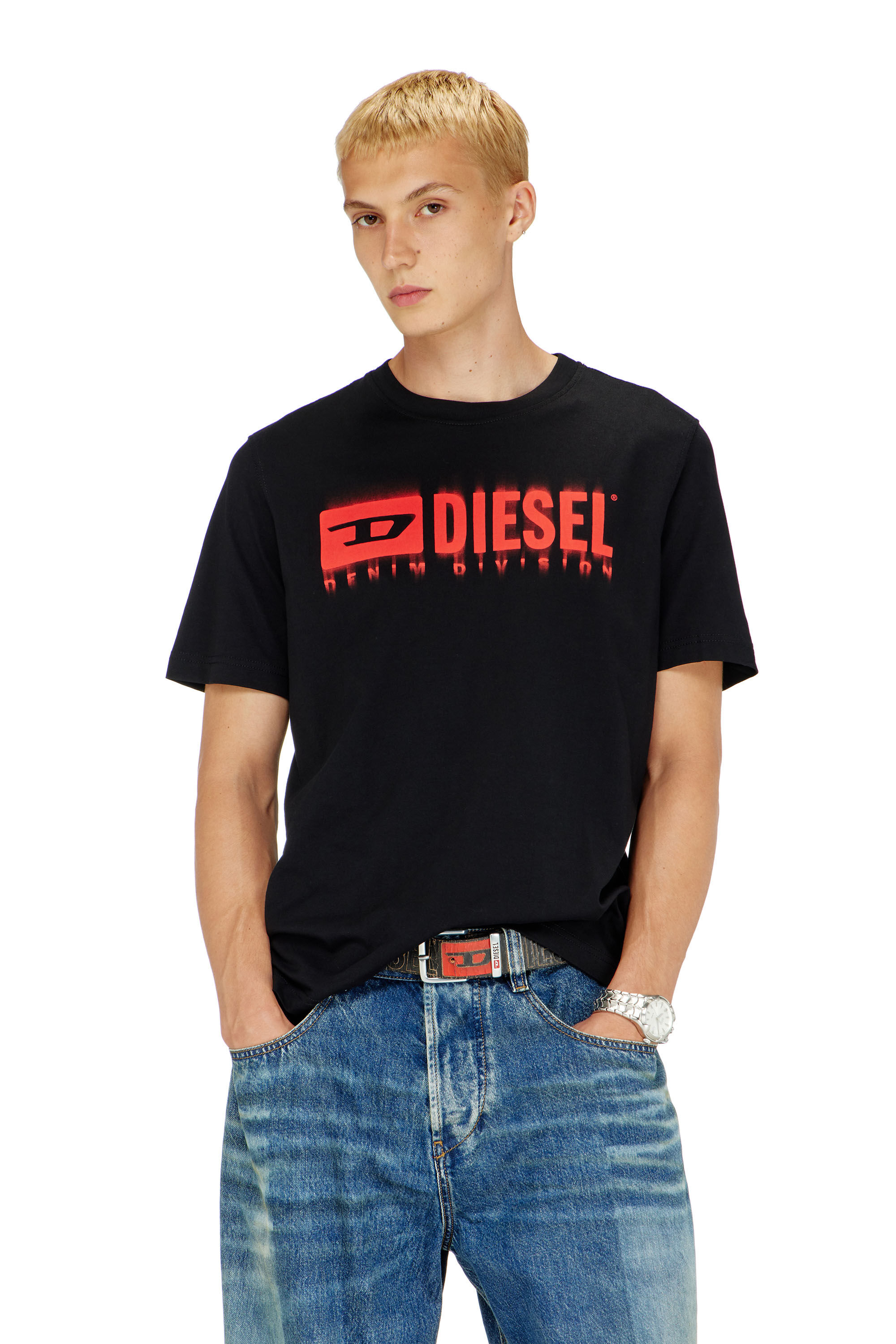 Diesel - T-ADJUST-Q7, Herren T-Shirt mit verschwommenem Diesel-Logo in Schwarz - 3
