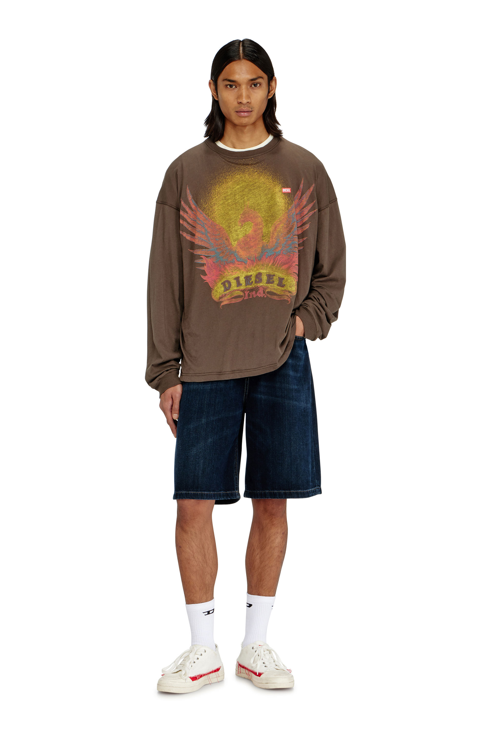 Diesel - T-BOXT-LS-AA1, Man's Long sleeve T-shirt with Phoenix graphic in Brown - 1
