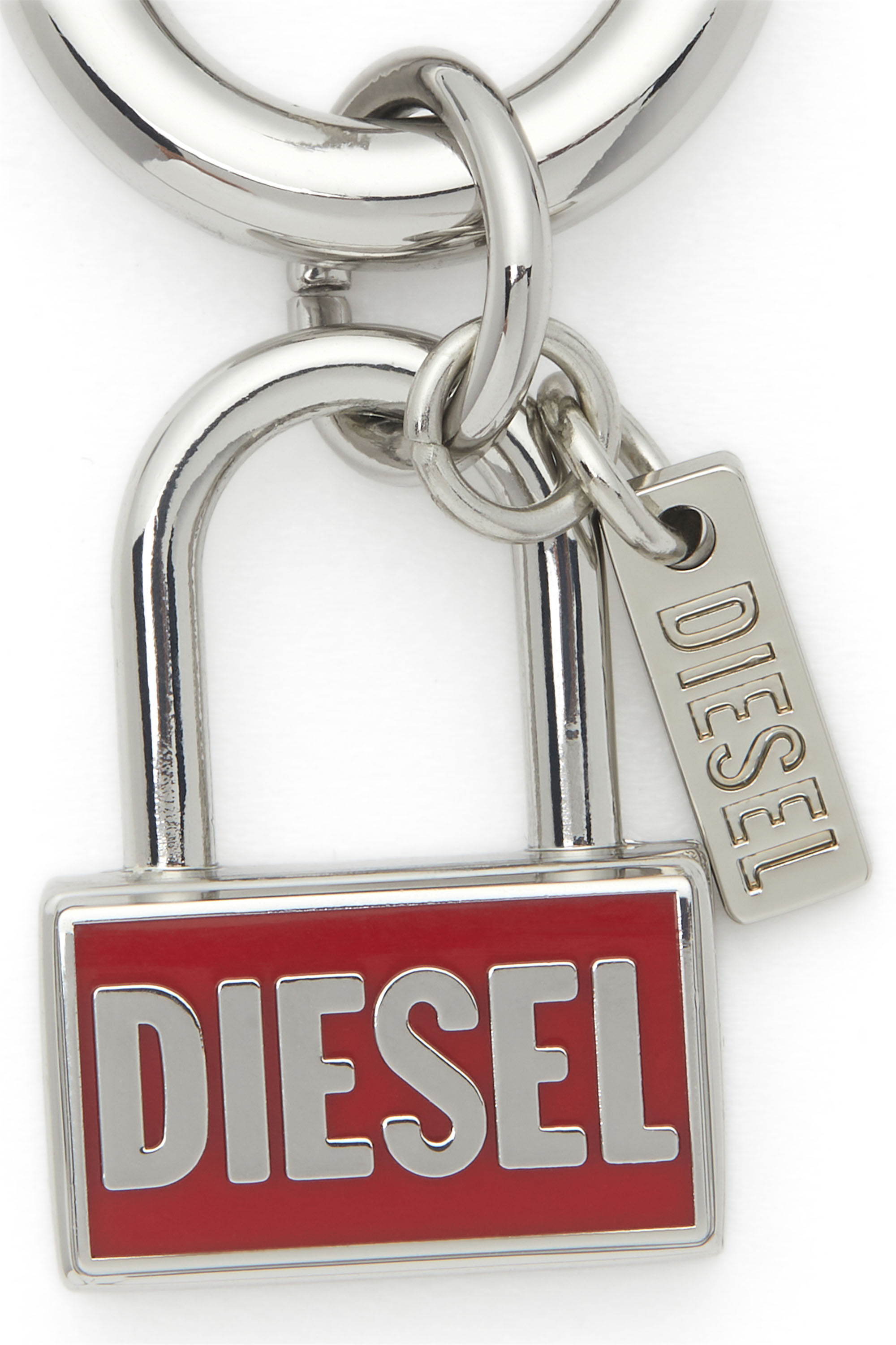 Diesel - CHARM-LOCK, Unisex Metall-Schlüsselanhänger mit Vorhängeschloss-Design in Silber/Rot - 2