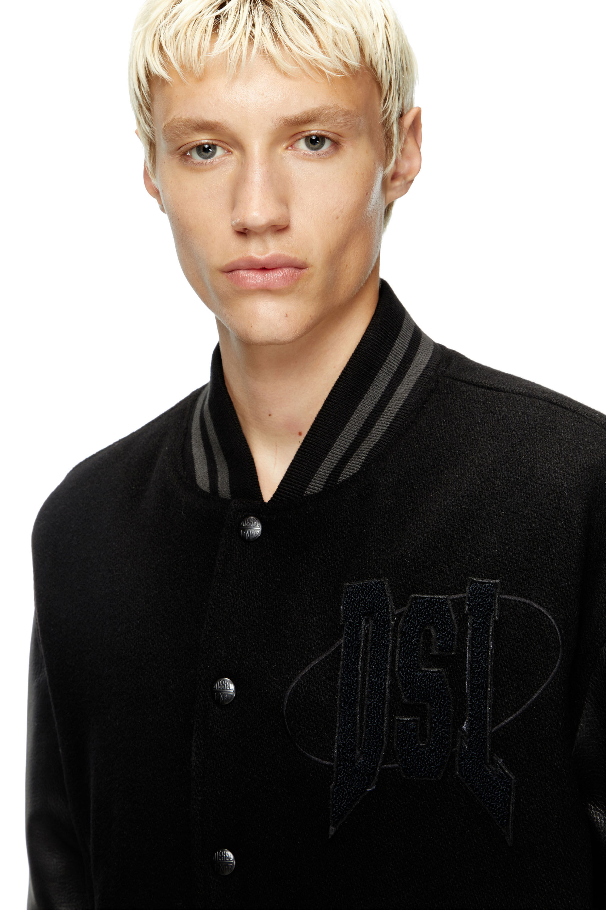 Diesel - L-NYMAN, Herren Varsity-Bomberjacke aus Baumwolle und Leder in Schwarz - 5