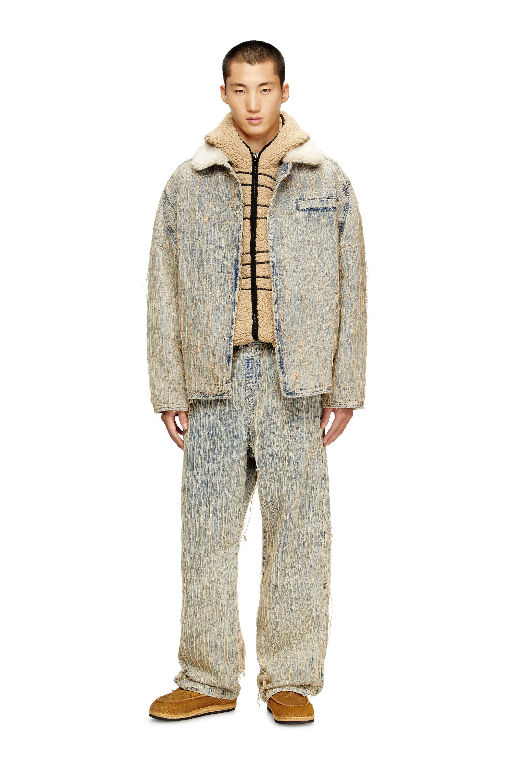 Diesel - D-IVAR-S, Herren Jacke aus Jacquard-Denim mit schwebenden Fäden in Hellblau - 1