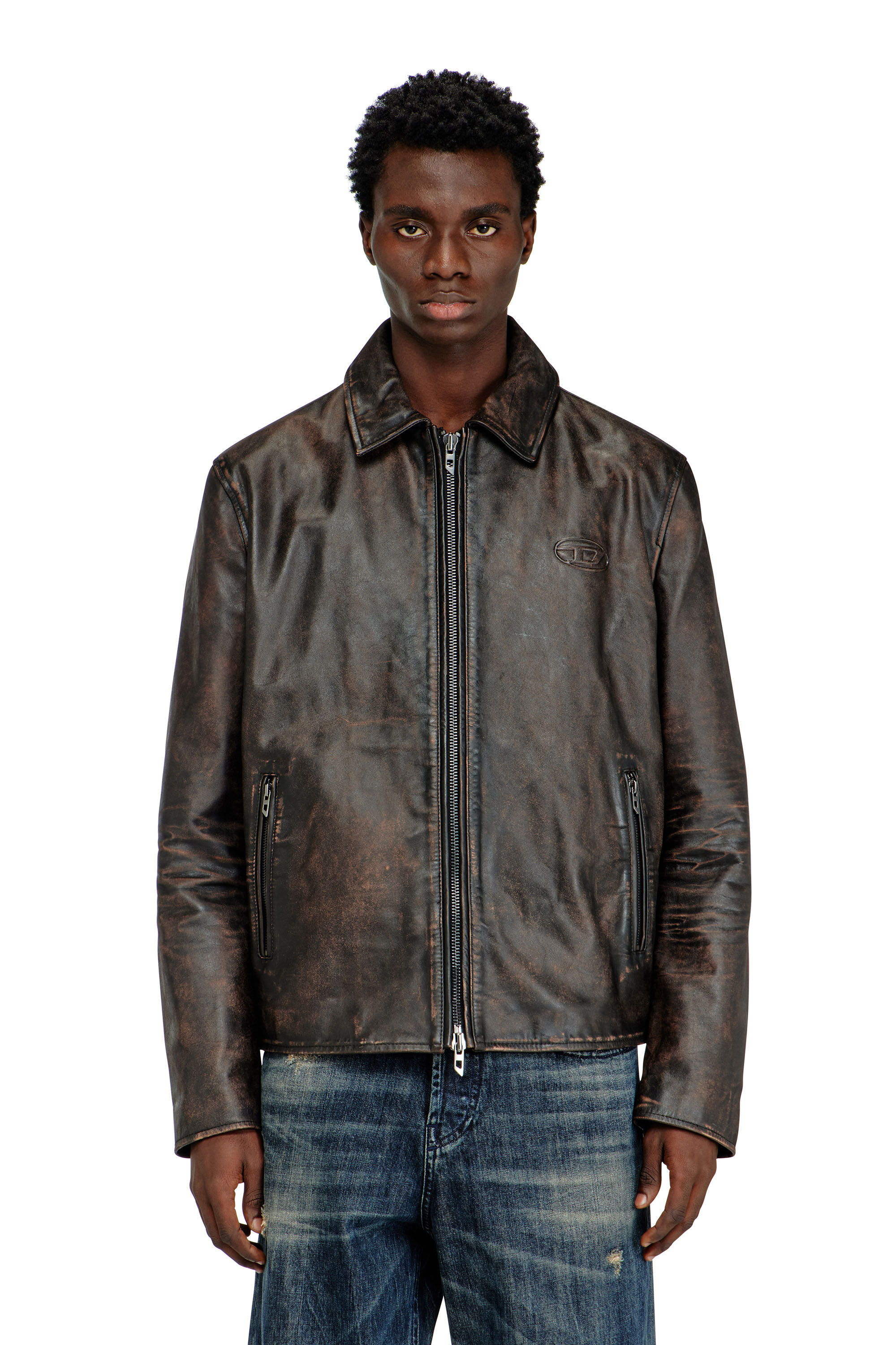 Diesel - L-AMAR-WRD, Herren Coachjacke aus behandeltem Leder in Braun - 3