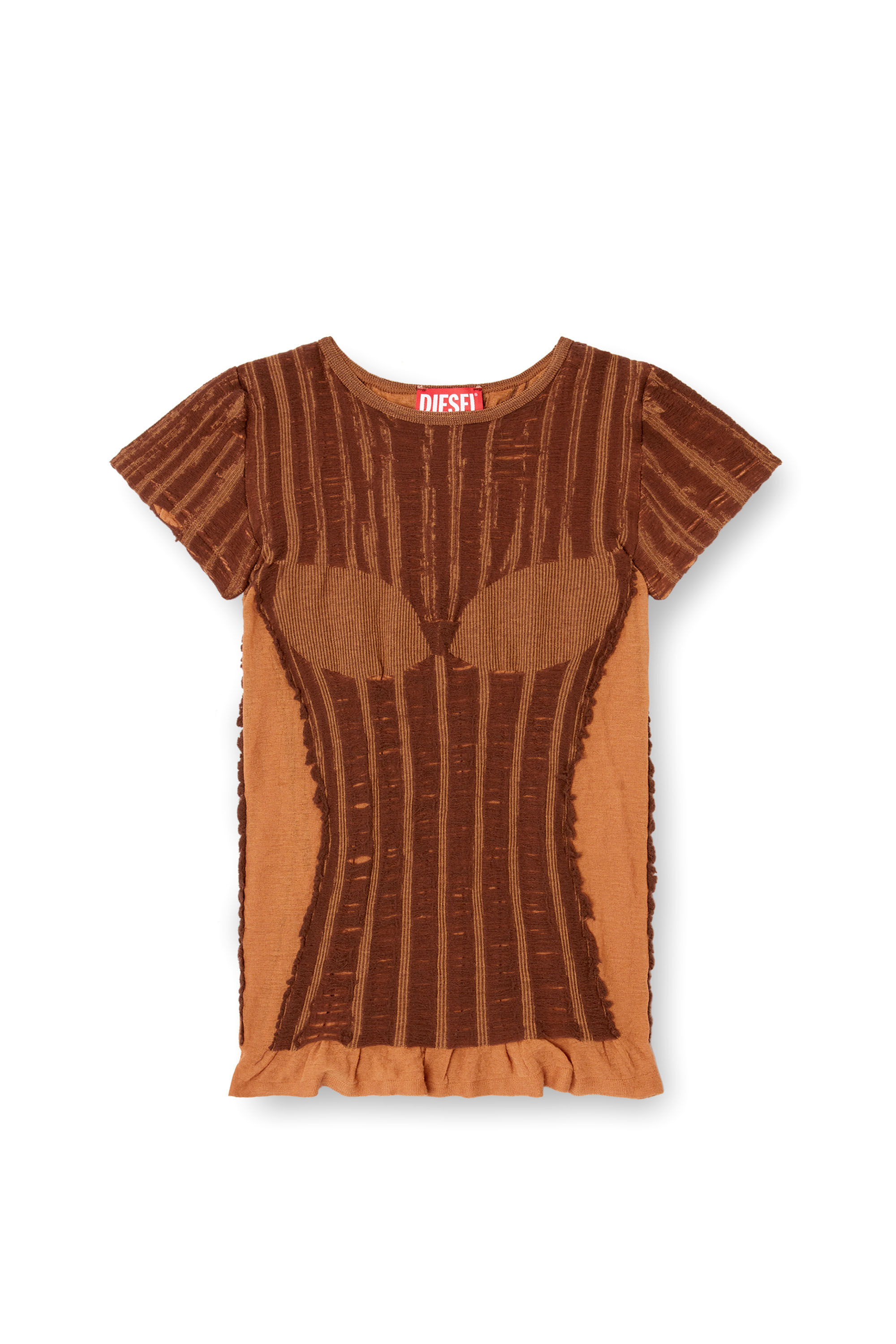 Diesel - M-CALAI-SS, Damen Nahtloses T-Shirt mit Dessous-Illusion in Braun - 2