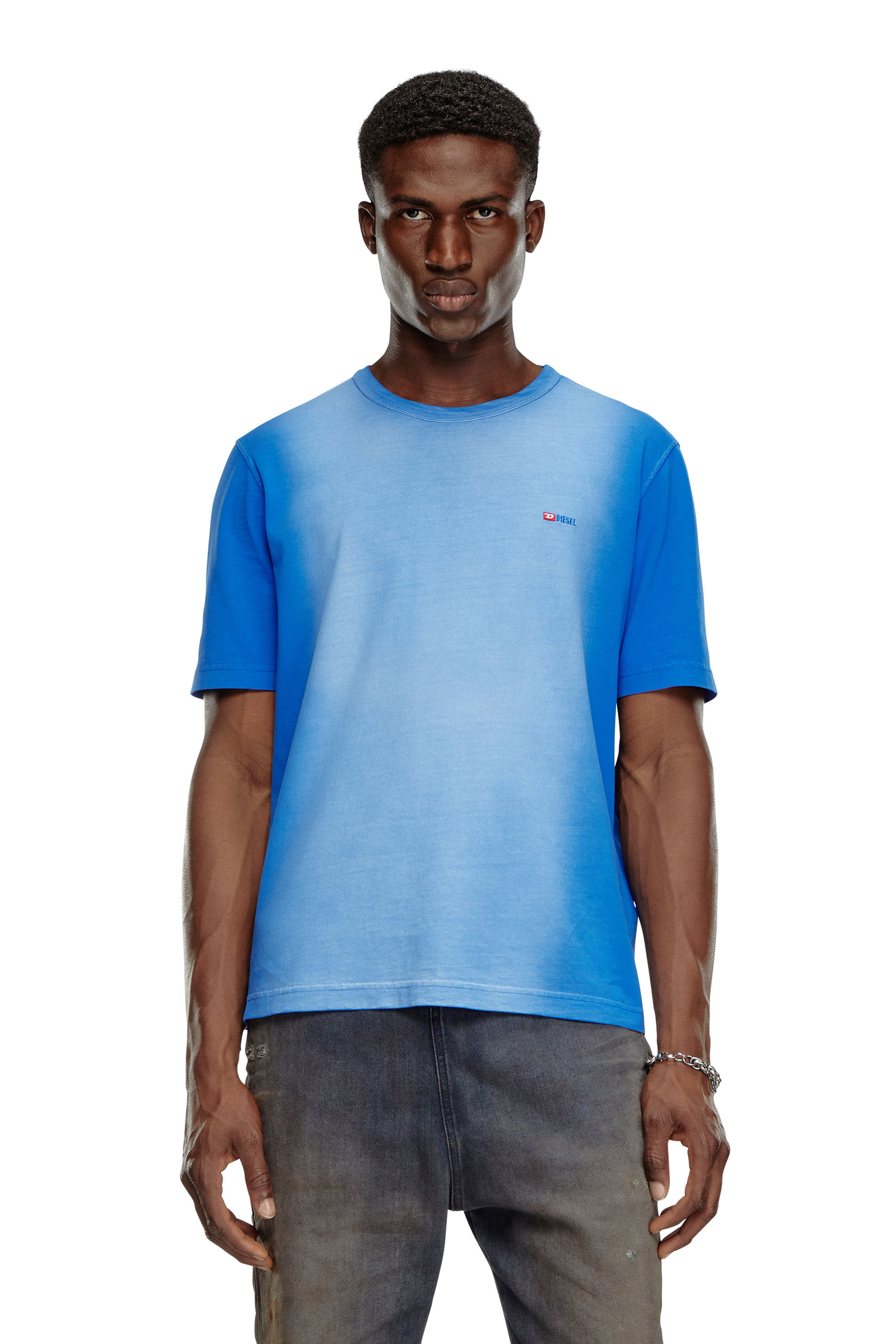 Herren T Shirt aus bespruhtem Baumwolljersey Blau Diesel