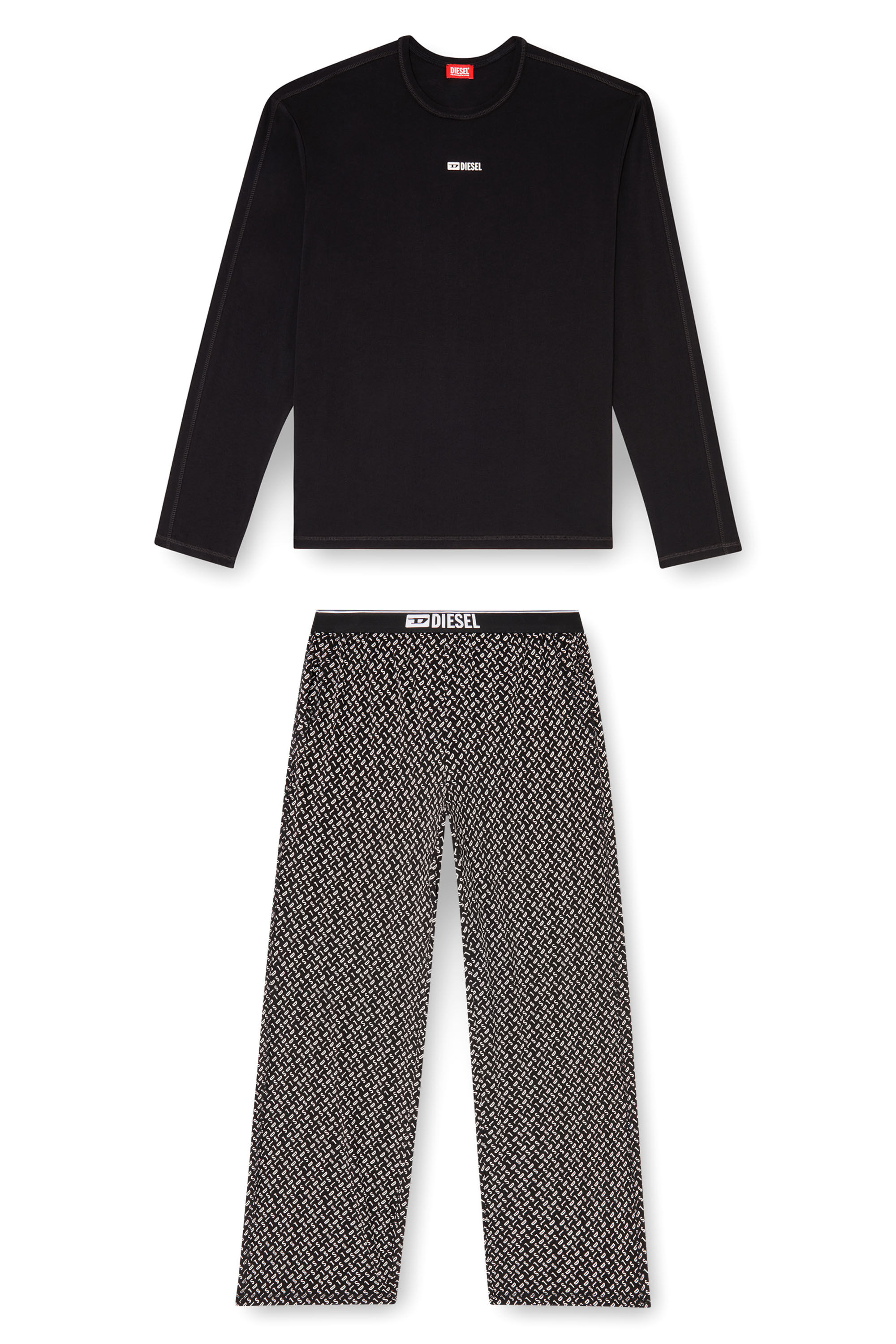 Diesel - SET-NOLAN-D-BOX, Herren Pyjama-Set aus Baumwolle mit bedruckter Hose in Schwarz/Wei&szlig; - 4