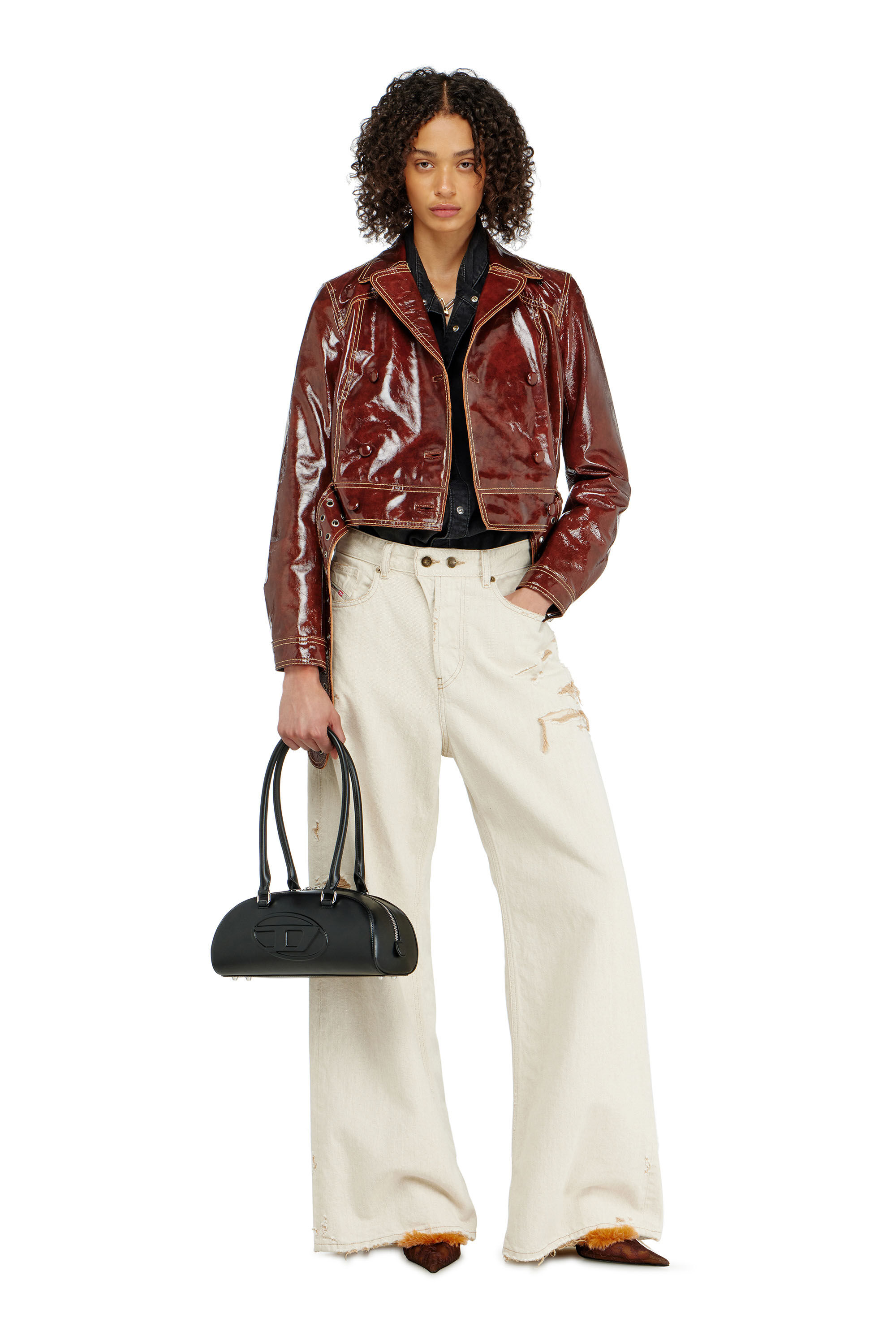 Diesel - L-EGEND, Damen Patent-leather jacket mit gro&szlig;em G&uuml;rtel in null - 1