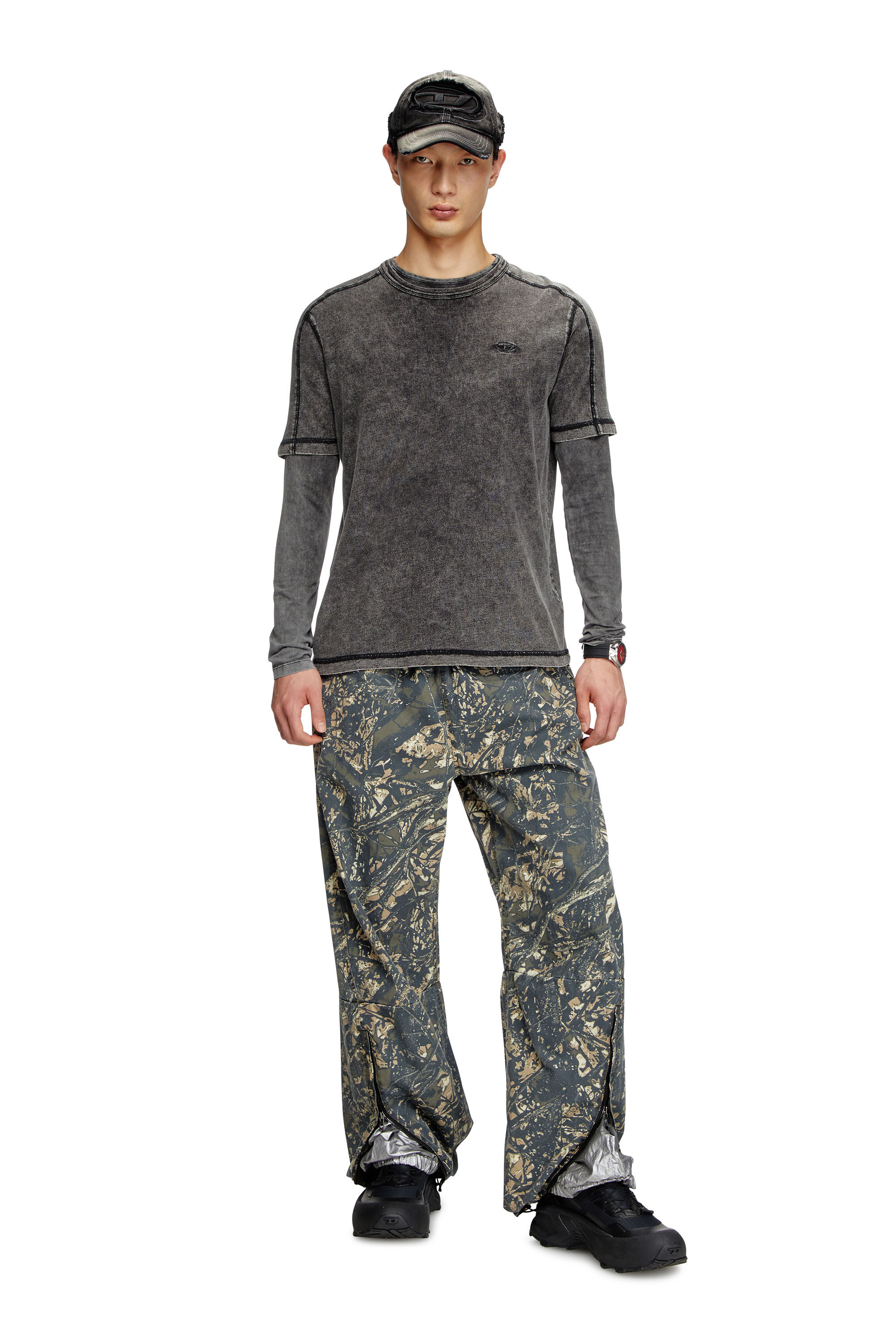 Diesel - T-ADJIND, Herren T-Shirt aus Jersey in Denim-Optik in Schwarz - 1