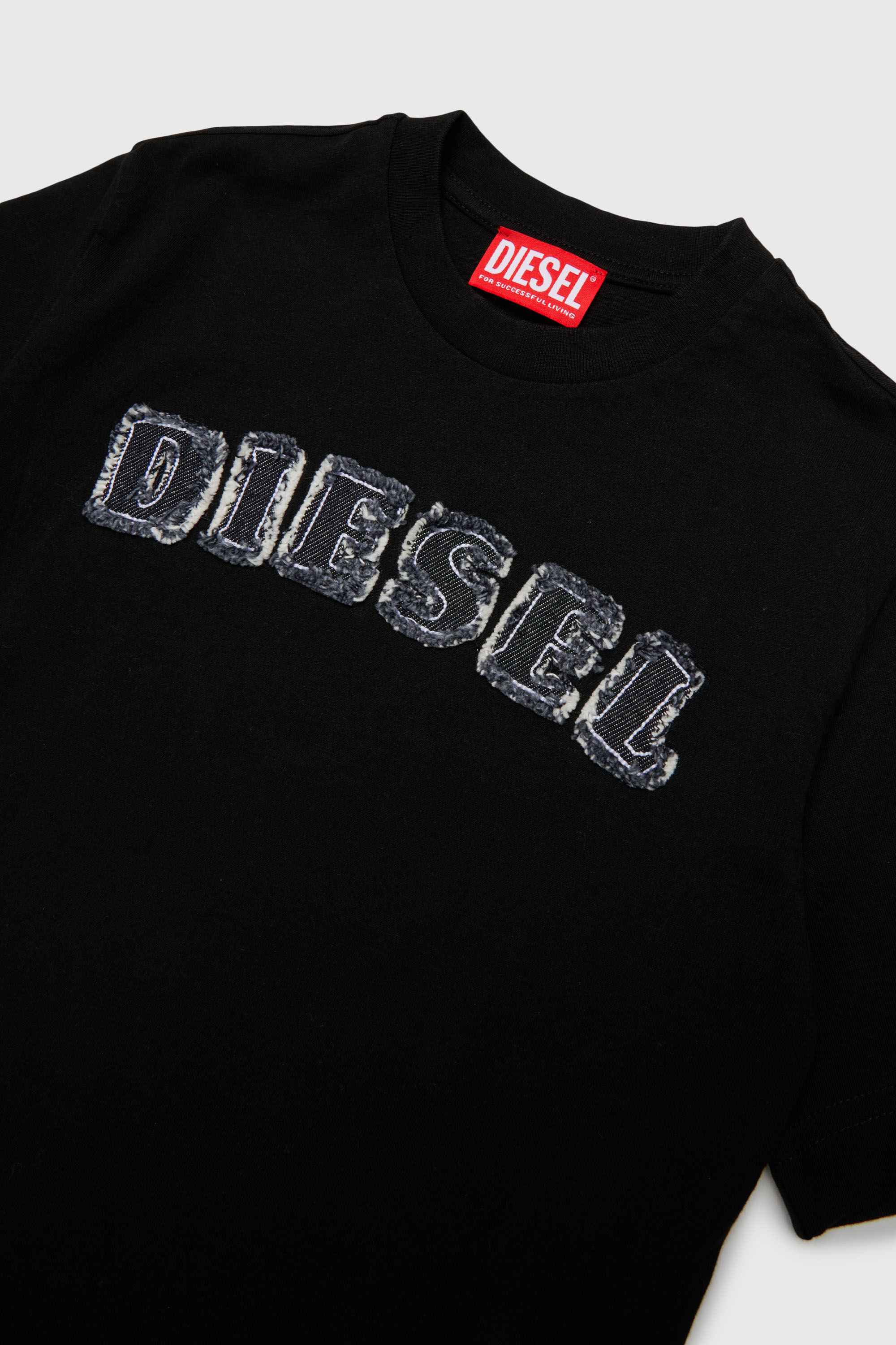 Diesel - TJEANS OVER, Herren Baumwoll-T-Shirt mit Logo im Fransen-Look in Schwarz - 3