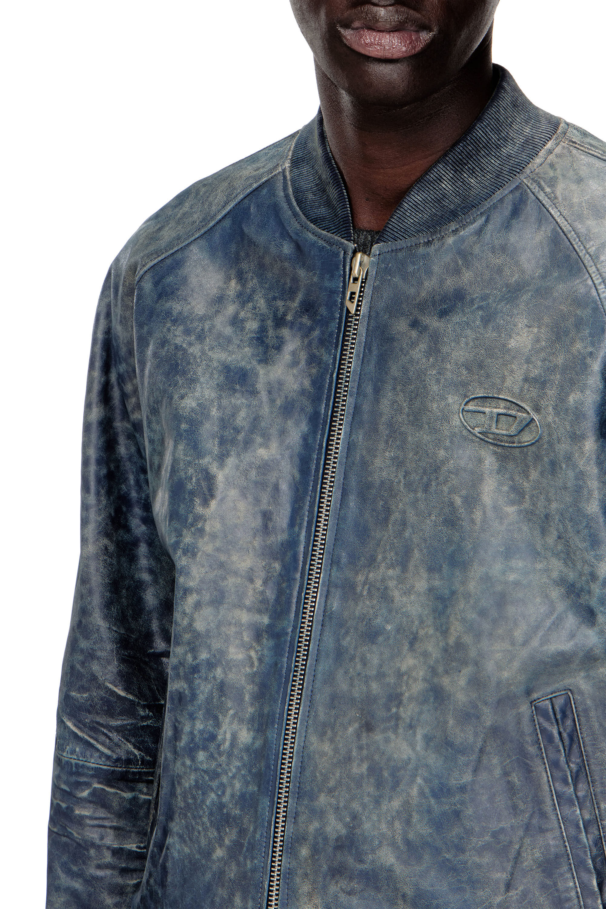 Diesel - L-COBB, Herren Bomberjacke aus behandeltem Leder in Blau - 5