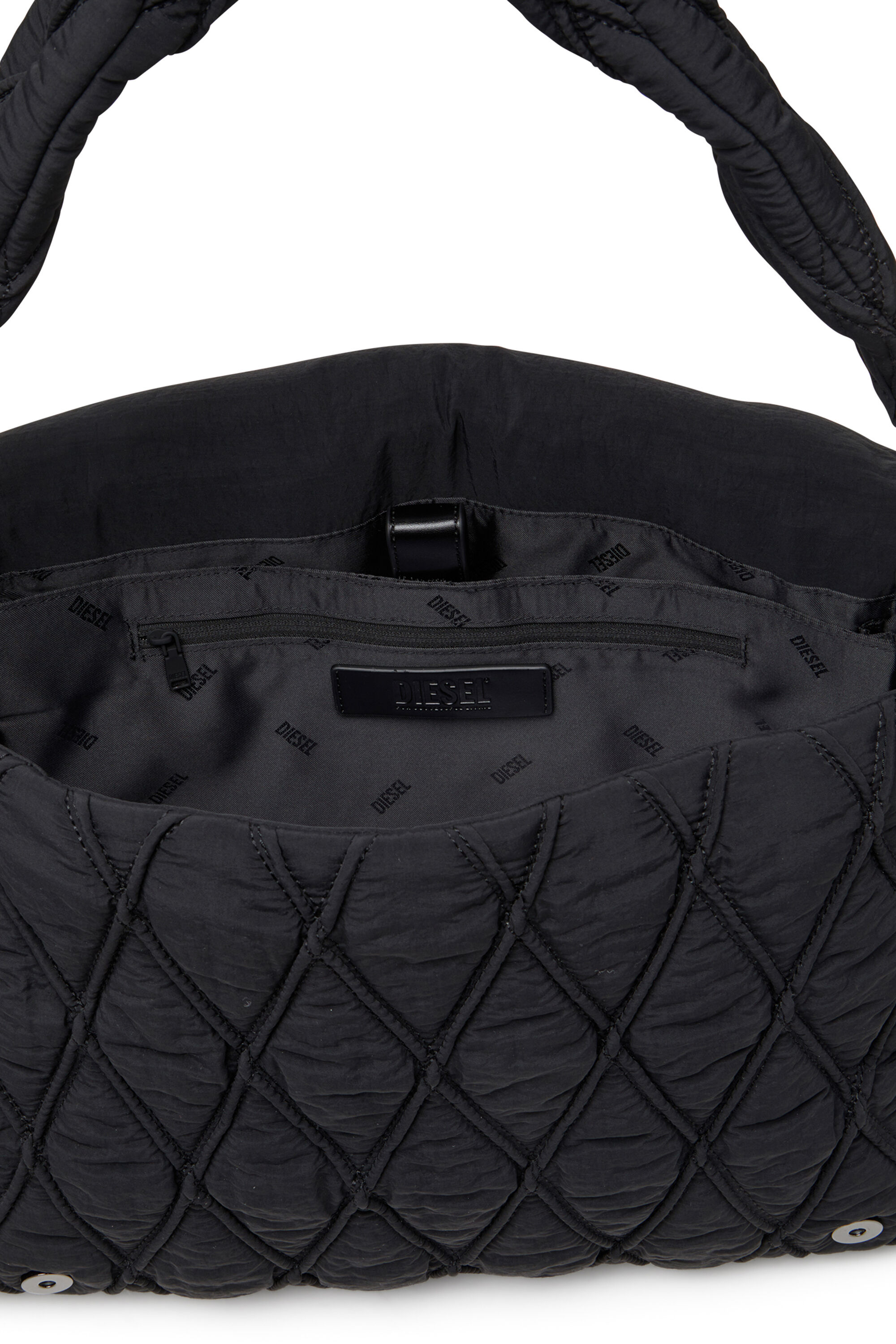 Diesel - CHARM-D SHOULDER L, Damen Schultertasche aus gestepptem gewaschenem Nylon in Schwarz - 5