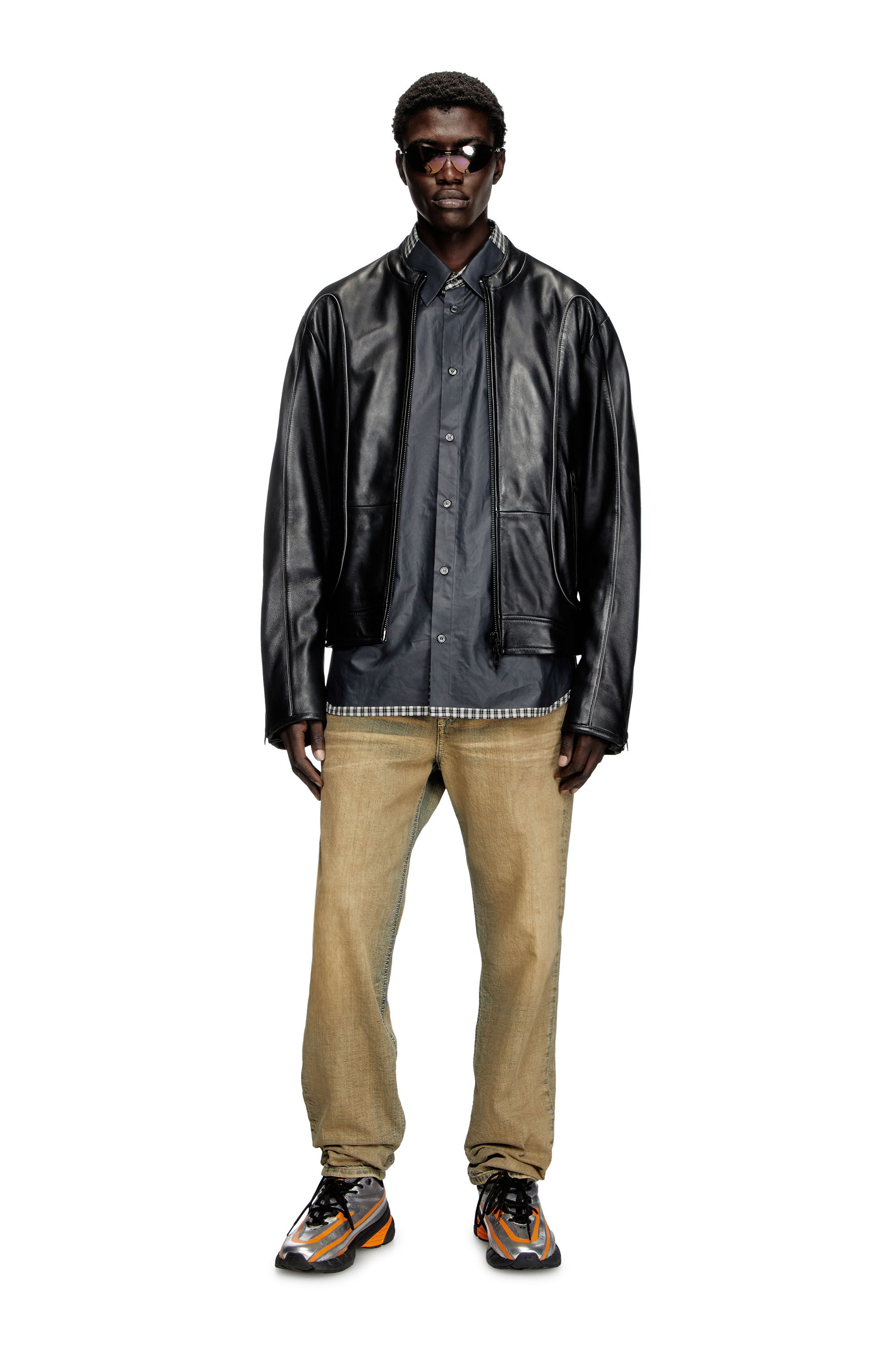 Diesel - L-KRIXY, Herren Biker-Jacke aus Leder mit Paspelierung in Schwarz - 1