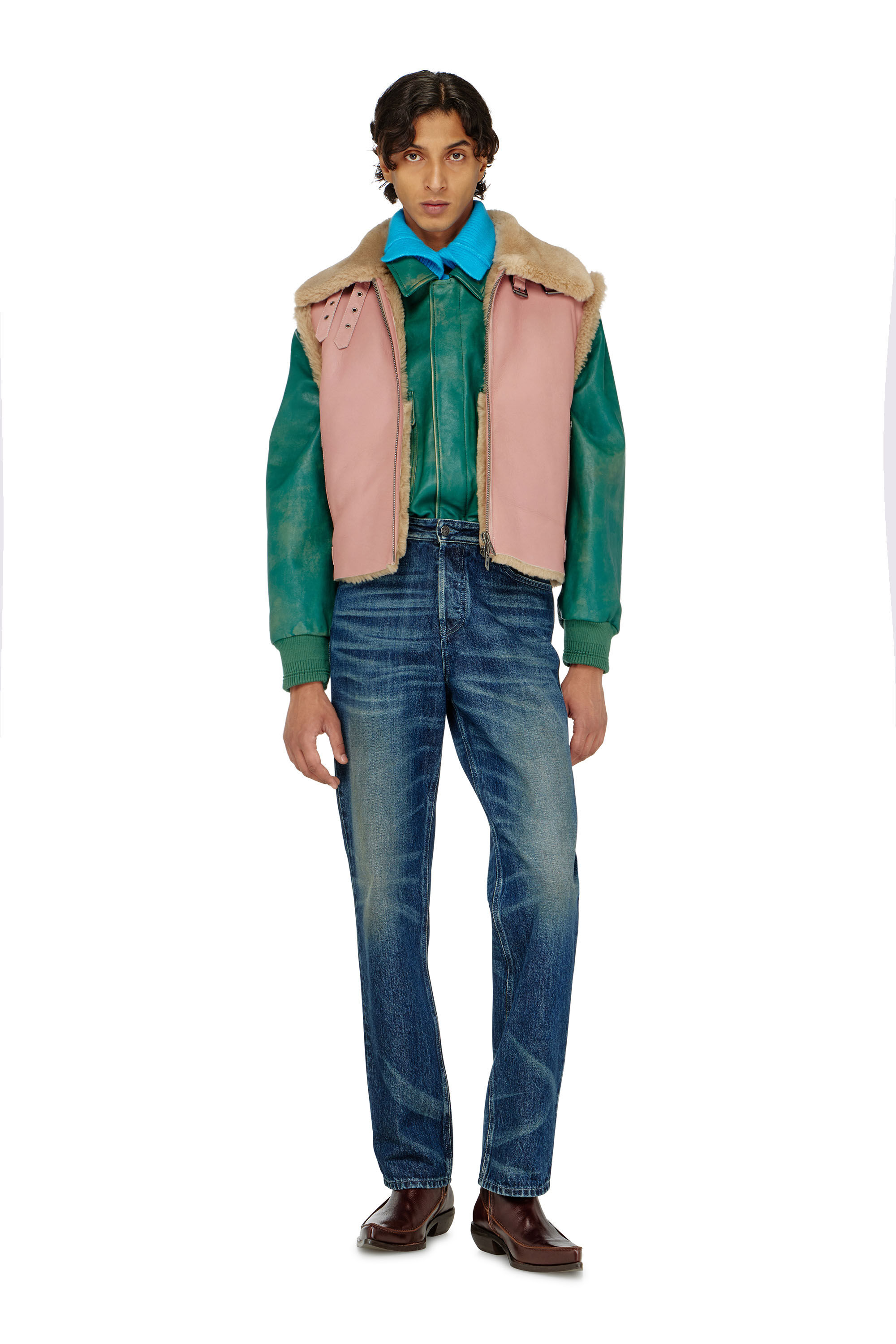 Diesel - L-HONT, Herren Lederweste mit Shearling in Rosa - 1