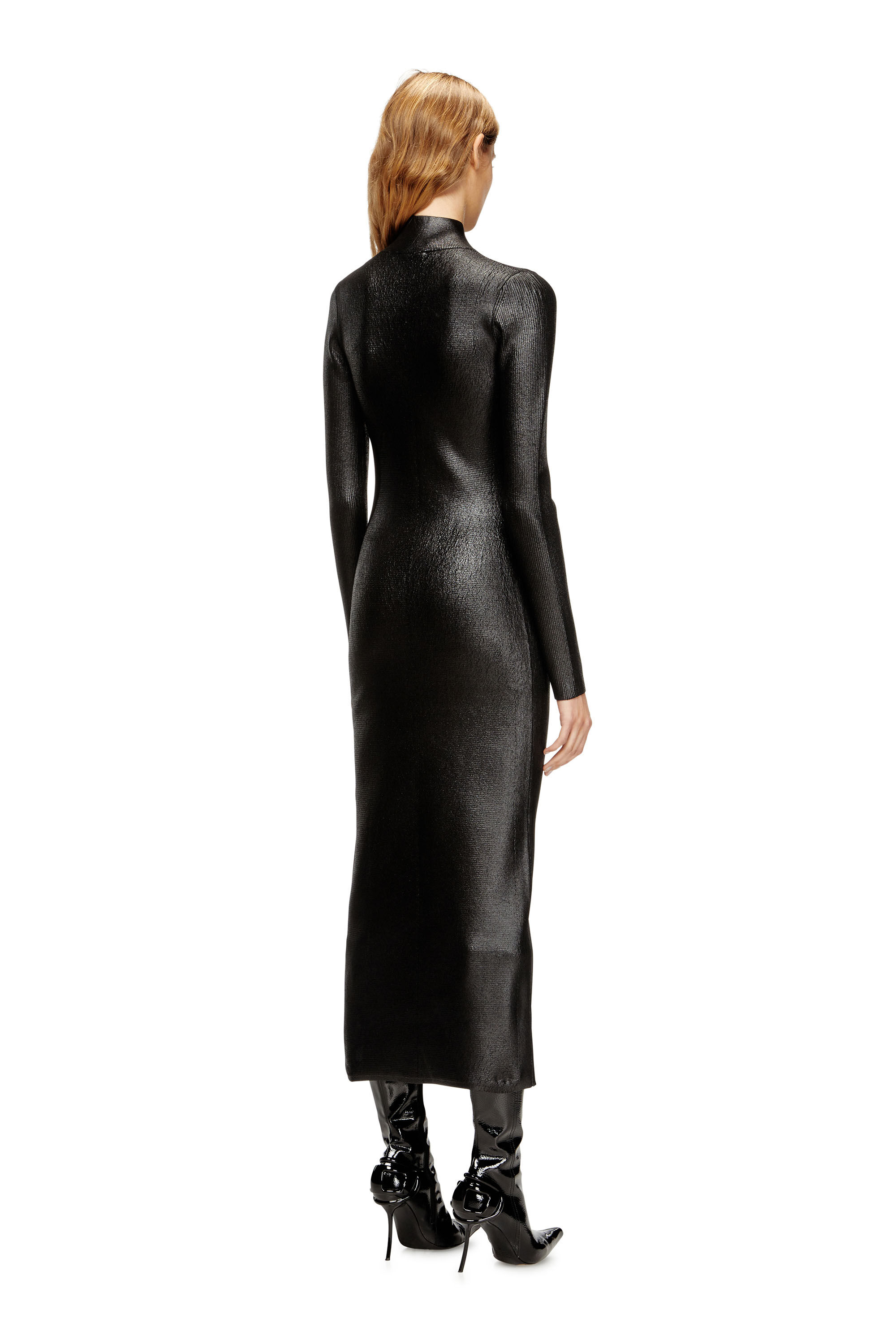 Diesel - M-ZARY-B, Damen Midi-Kleid mit Rollkragen aus glänzendem Strick in Schwarz - 4