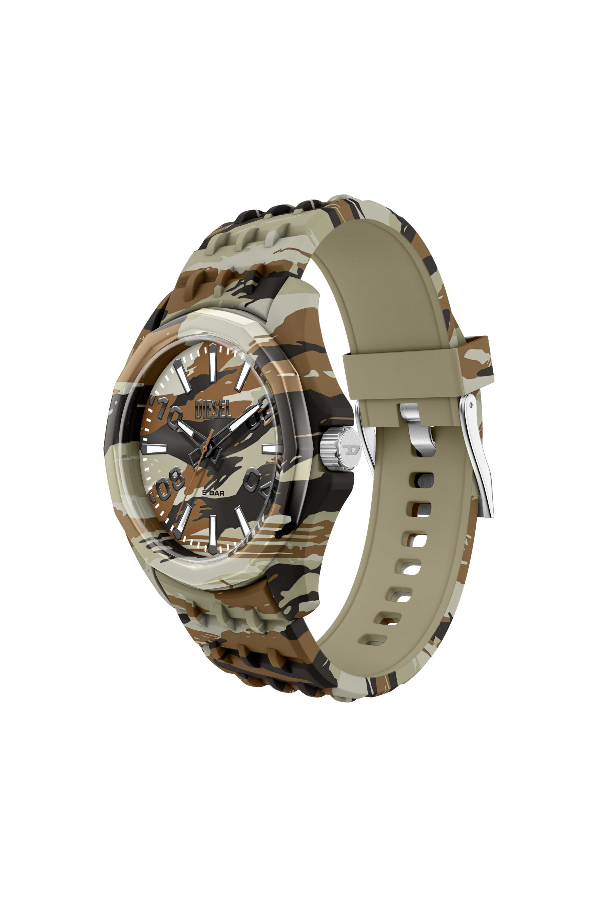Diesel - DZ2242 WATCH, Herren Stinger camo silicone watch in Braun/Gr&uuml;n - 4