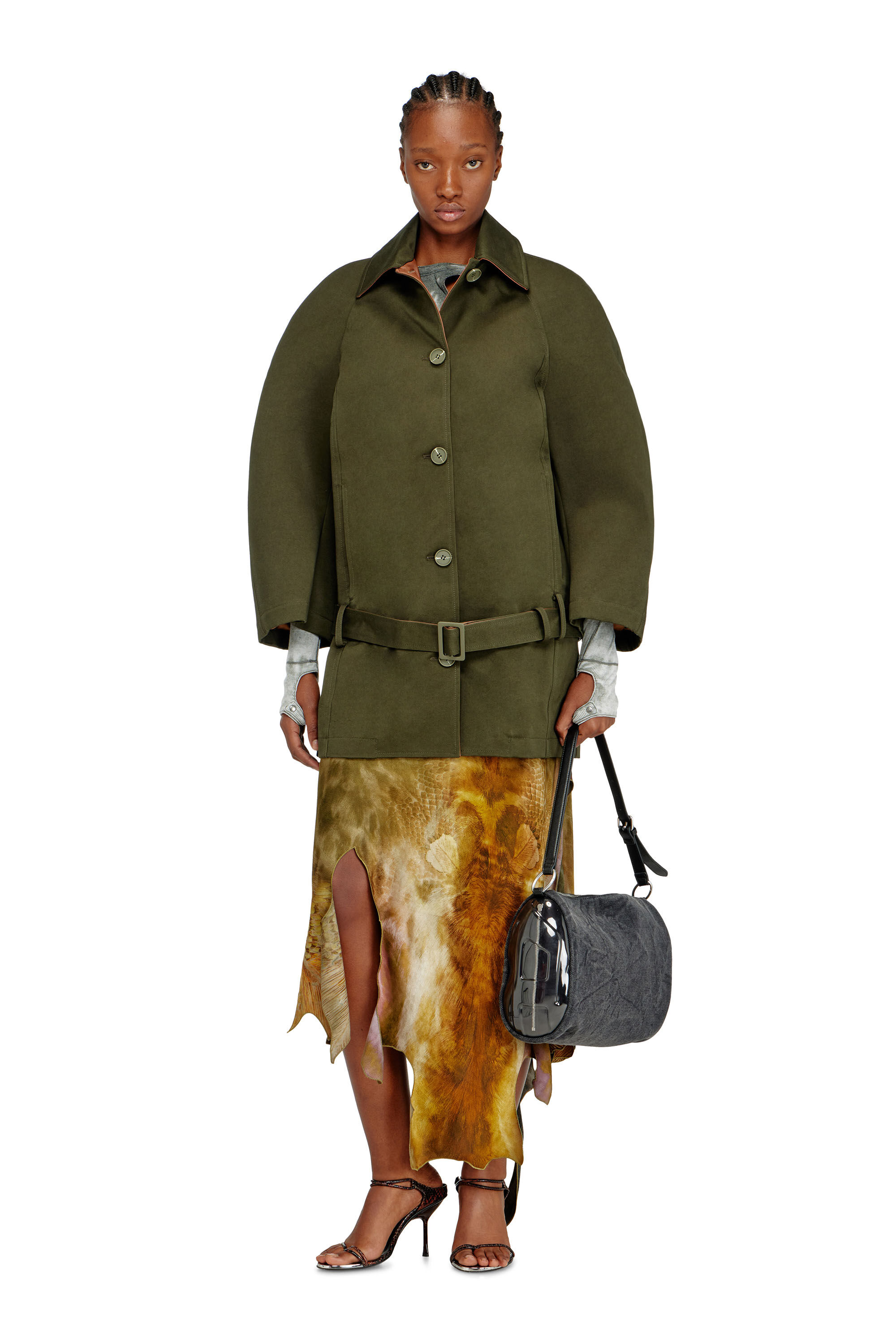 Diesel - O-TORN, Damen Langer, asymmetrischer Rock aus bedrucktem Satin in null - 1