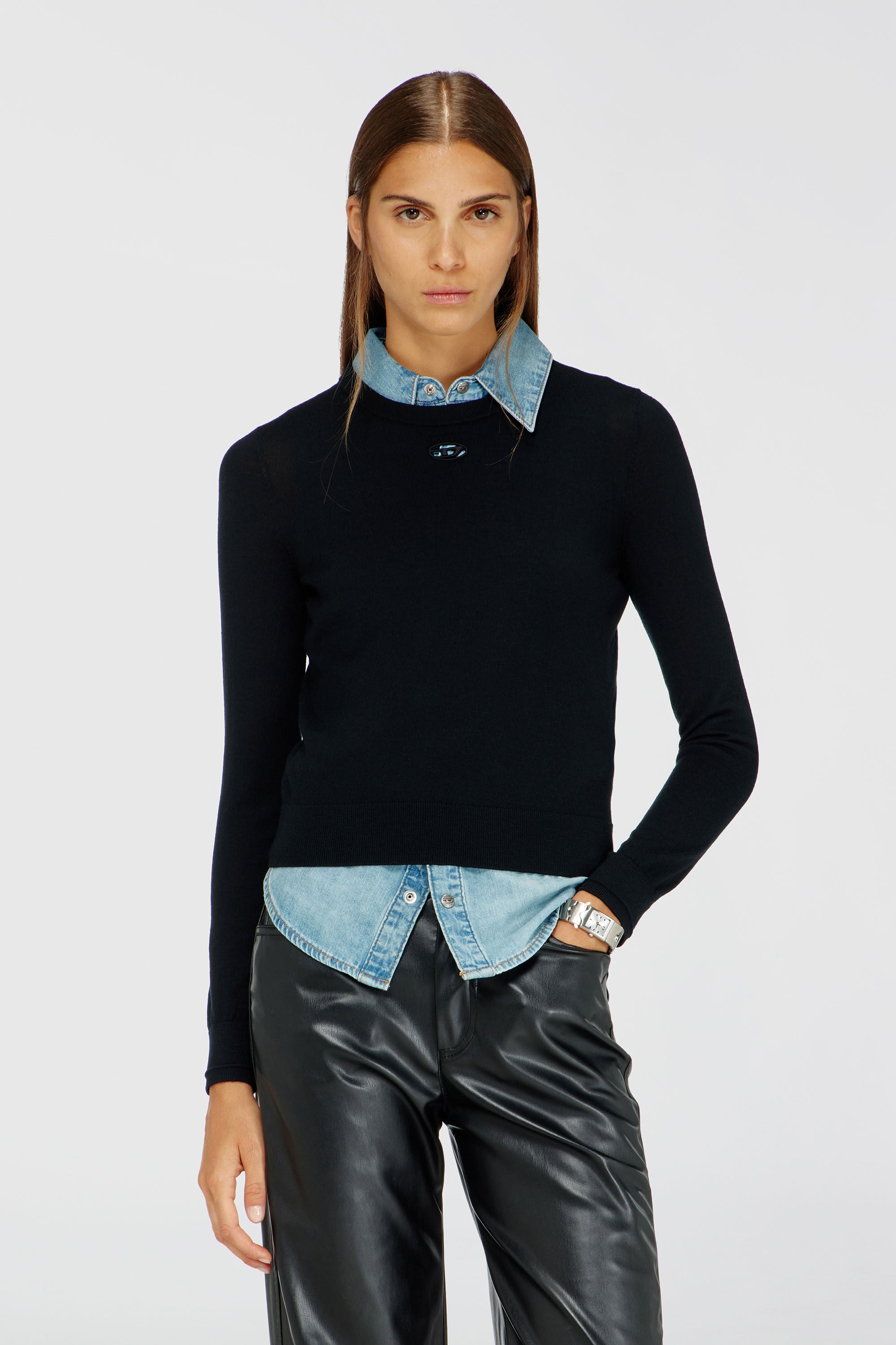 Diesel - M-ALINESA, Damen Pullover aus Wolle mit Cut-out-Logo in Schwarz - 3