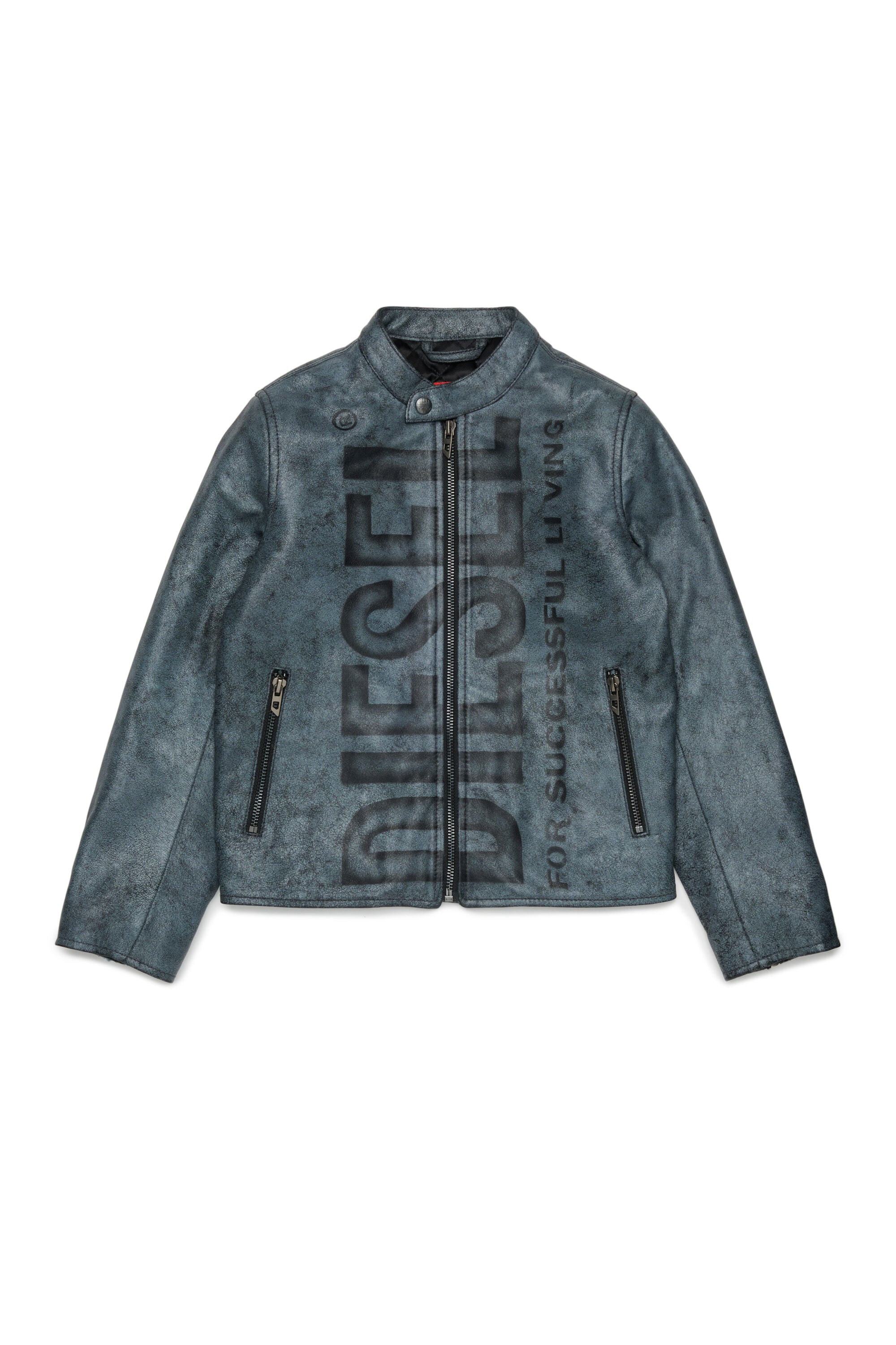 Diesel - JLEVERT, Man's Leather biker jacket with maxi logo in Black - 1