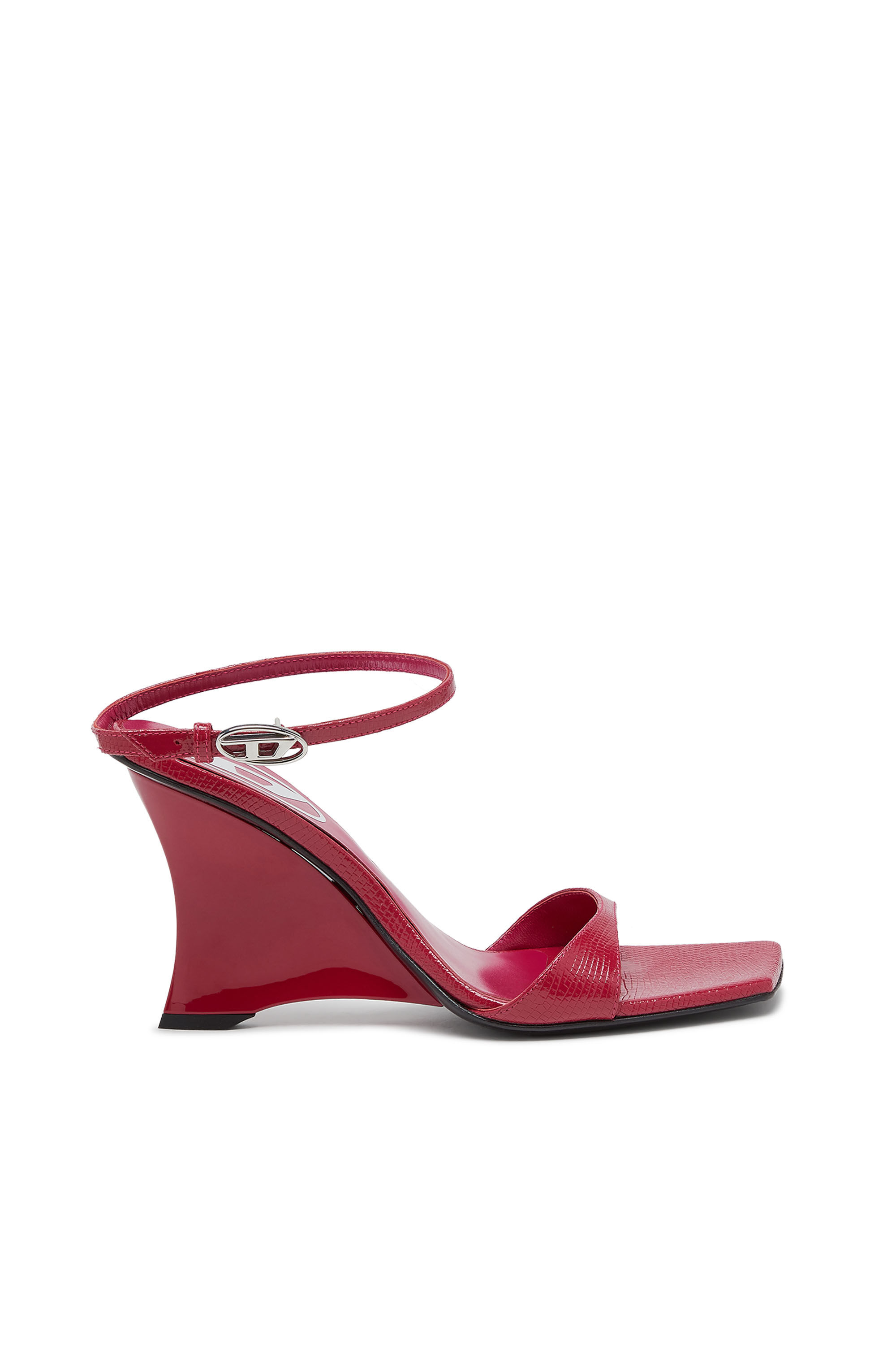 Diesel - D-AMBER SANDAL WEDGE, Damen Keilsandalen aus Leder in Eidechsenoptik in Rosa - 1