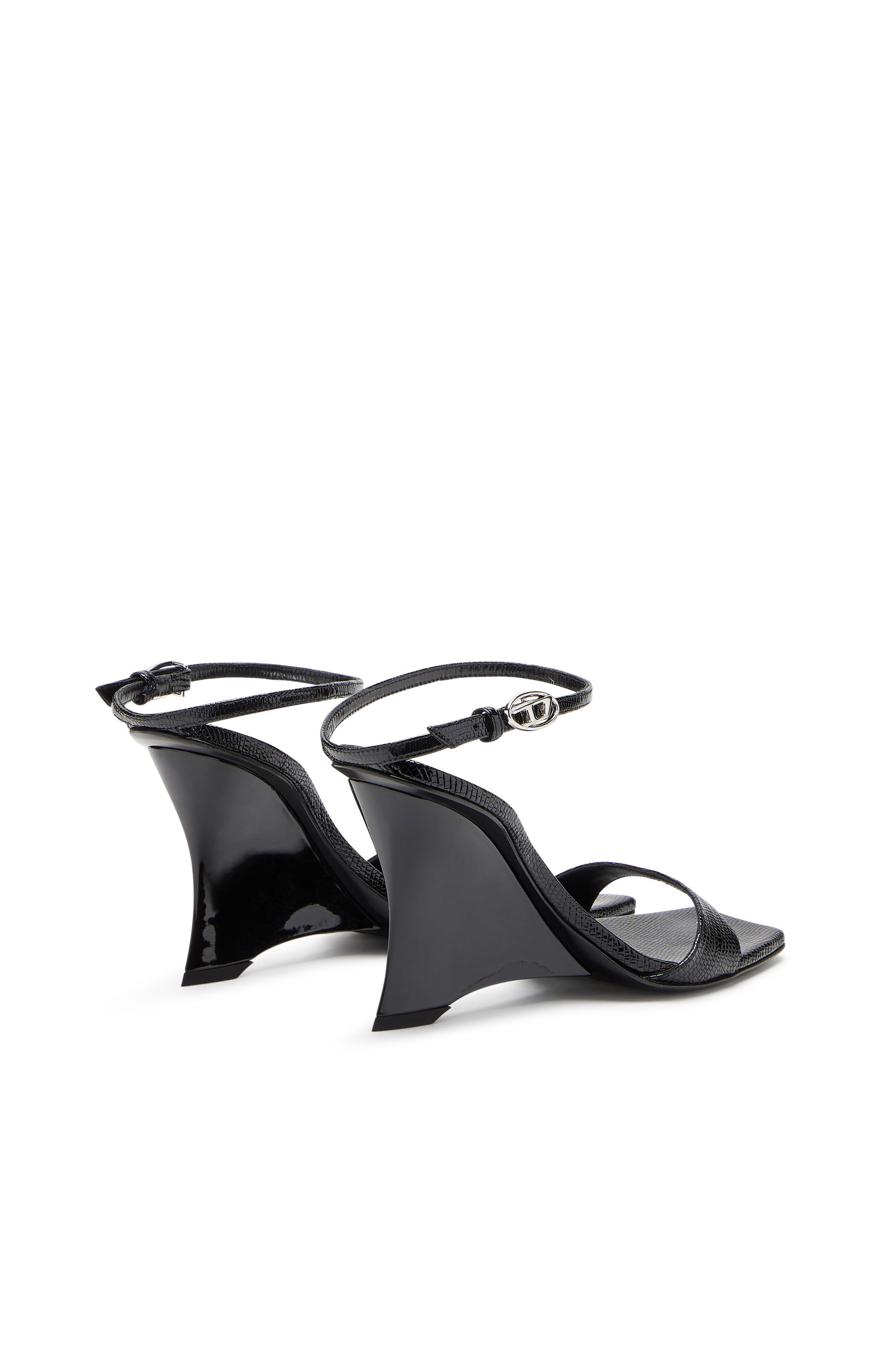 Diesel - D-AMBER SANDAL WEDGE, Damen Keilsandalen aus Leder in Eidechsenoptik in Schwarz - 3
