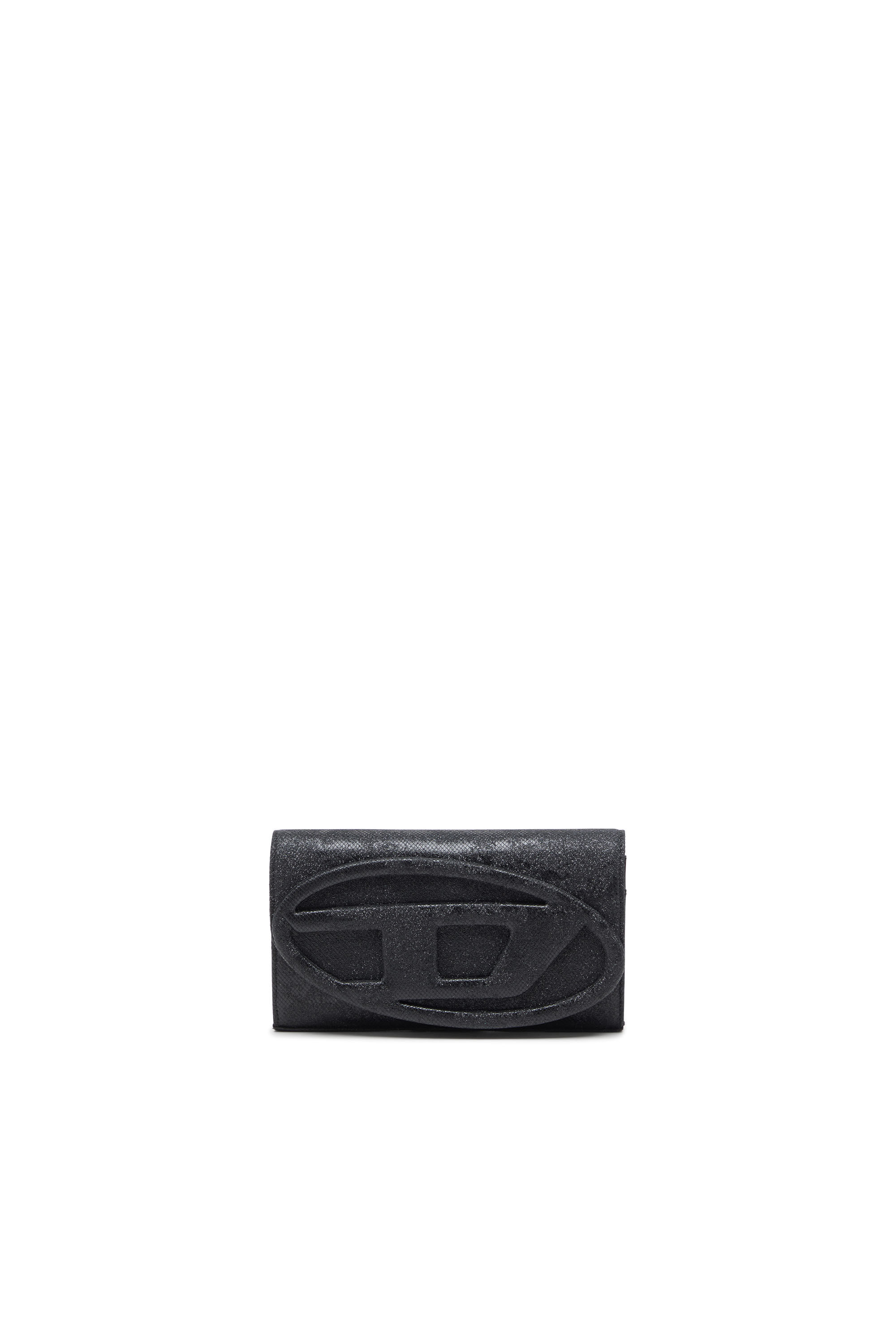 Diesel - 1DR WALLET STRAP, Damen Portemonnaie-Tasche aus Glitter-Camo-Lurex in Schwarz - 1