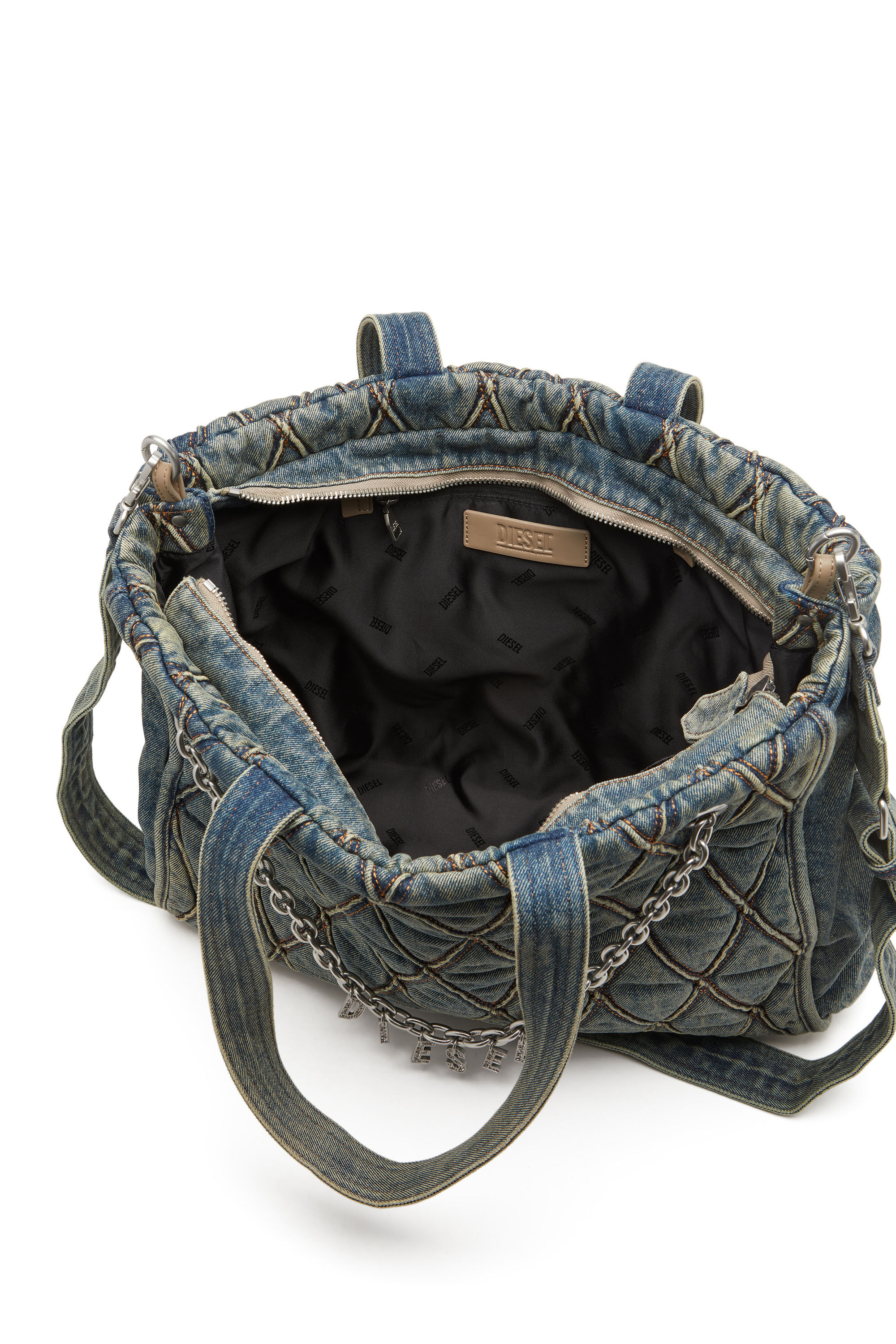 Diesel - CHARM-D SHOPPER, Woman Charm-D-Tote bag in Argyle quilted denim in Blue - Image 5