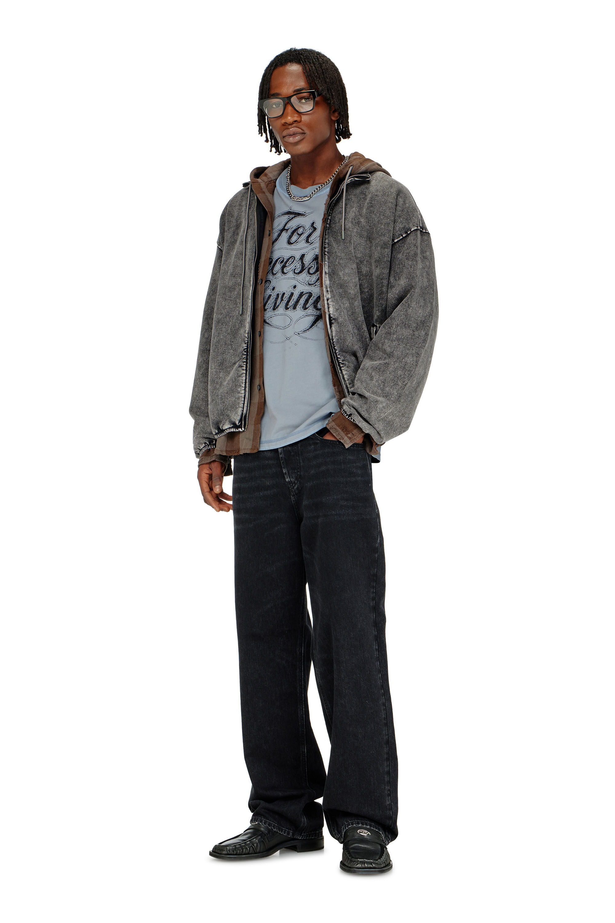 Diesel - S-CORSY, Herren Sweatjacke mit Denim-Effekt in Grau - 1