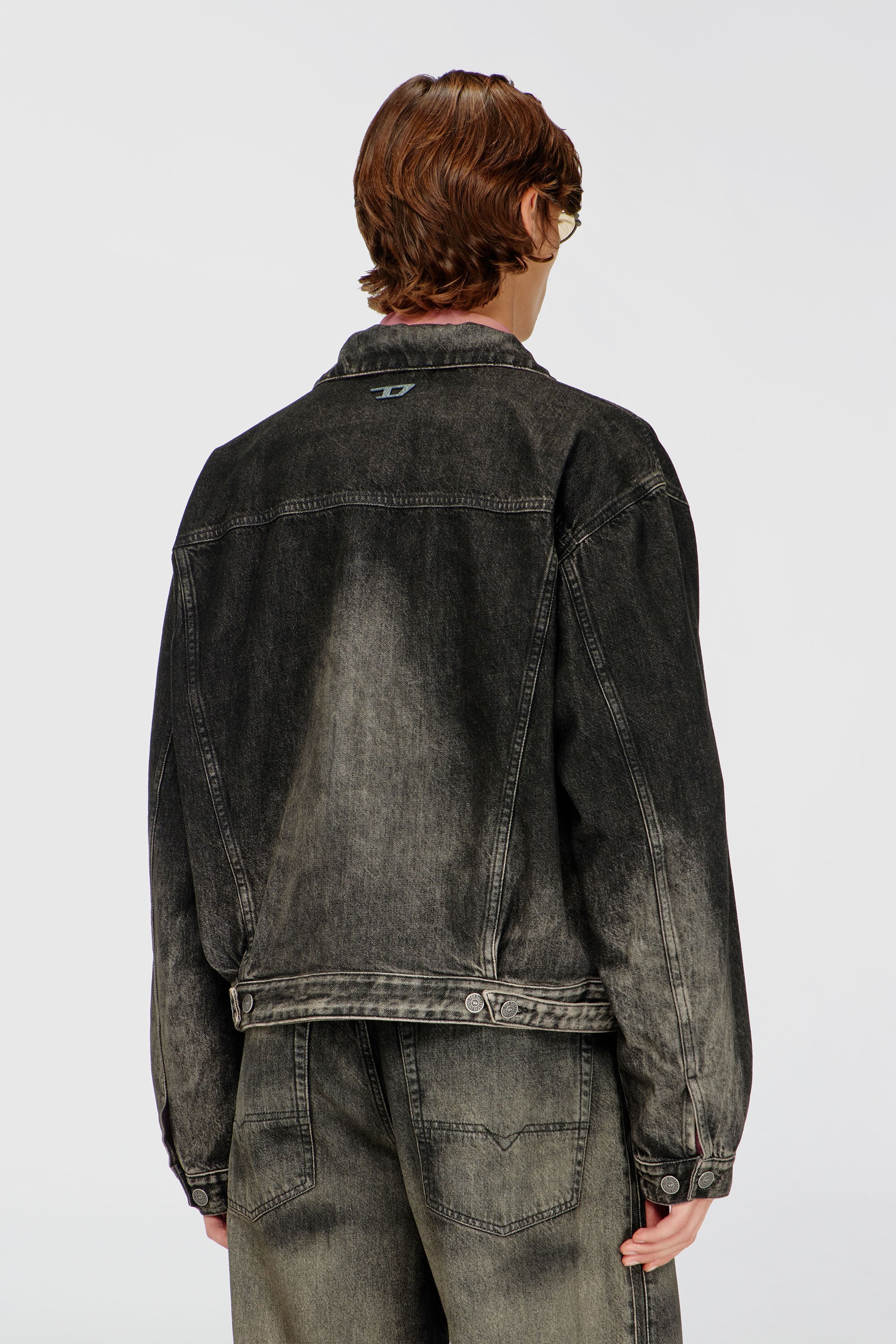 Diesel - D-MORGHI-FSJ, Herren Trucker-Jacke aus Denim mit Dirty-Effekt in Schwarz/Dunkelgrau - 4