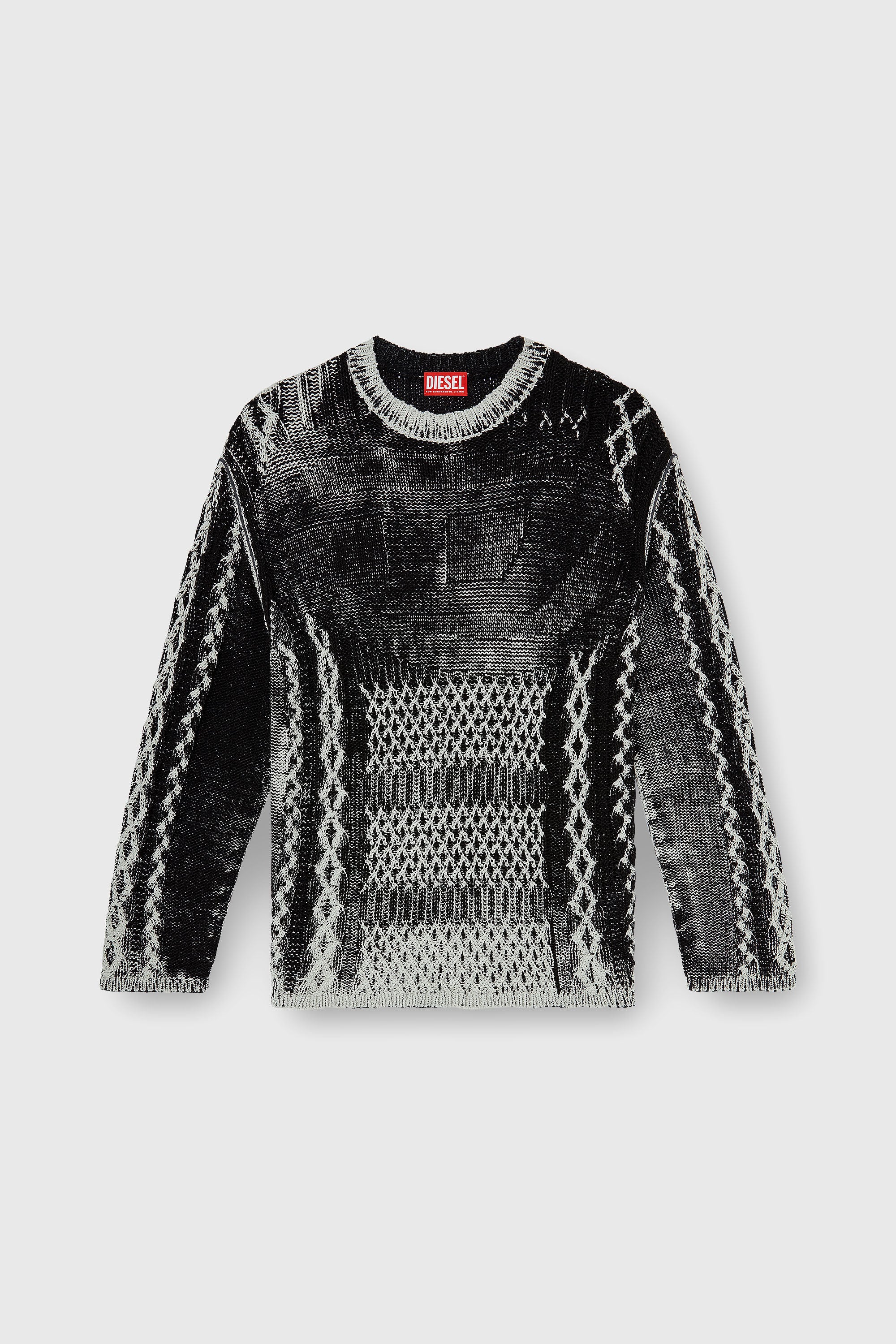 Diesel - K-MIONE, Herren Treated cable-knit Pullover in Grau/Schwarz - 2
