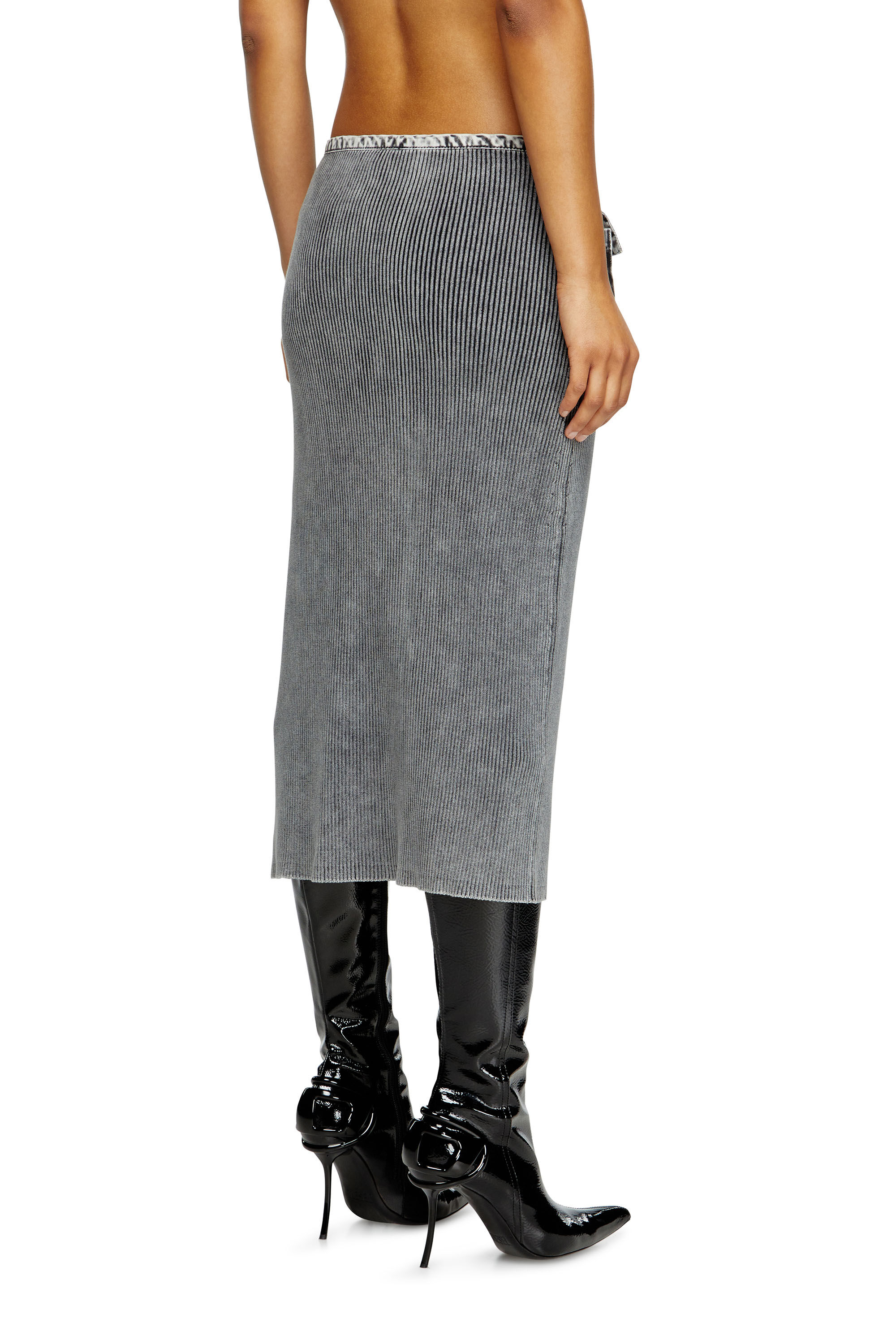 Diesel - M-MERYN, Damen Midirock aus Strick mit Cargotaschen aus Denim in Dunkelgrau - 4