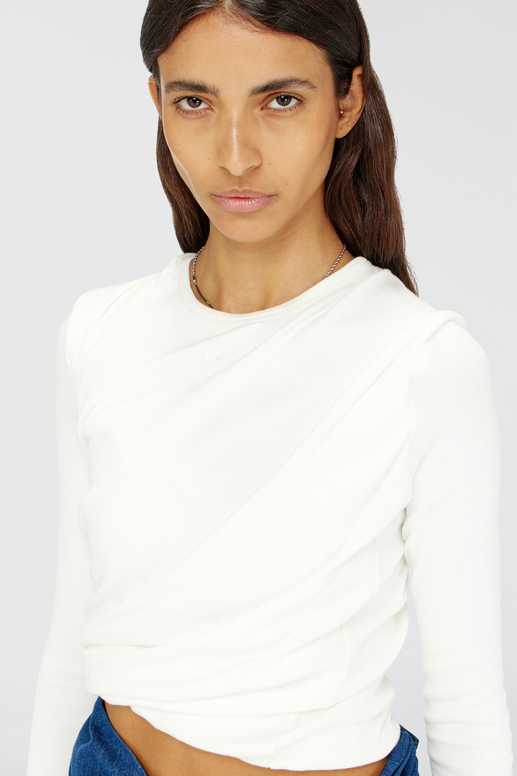 Diesel - T-ASAY-PL, Damen Langarmshirt mit Raffung aus doppellagigem Jersey in Wei&szlig; - 5