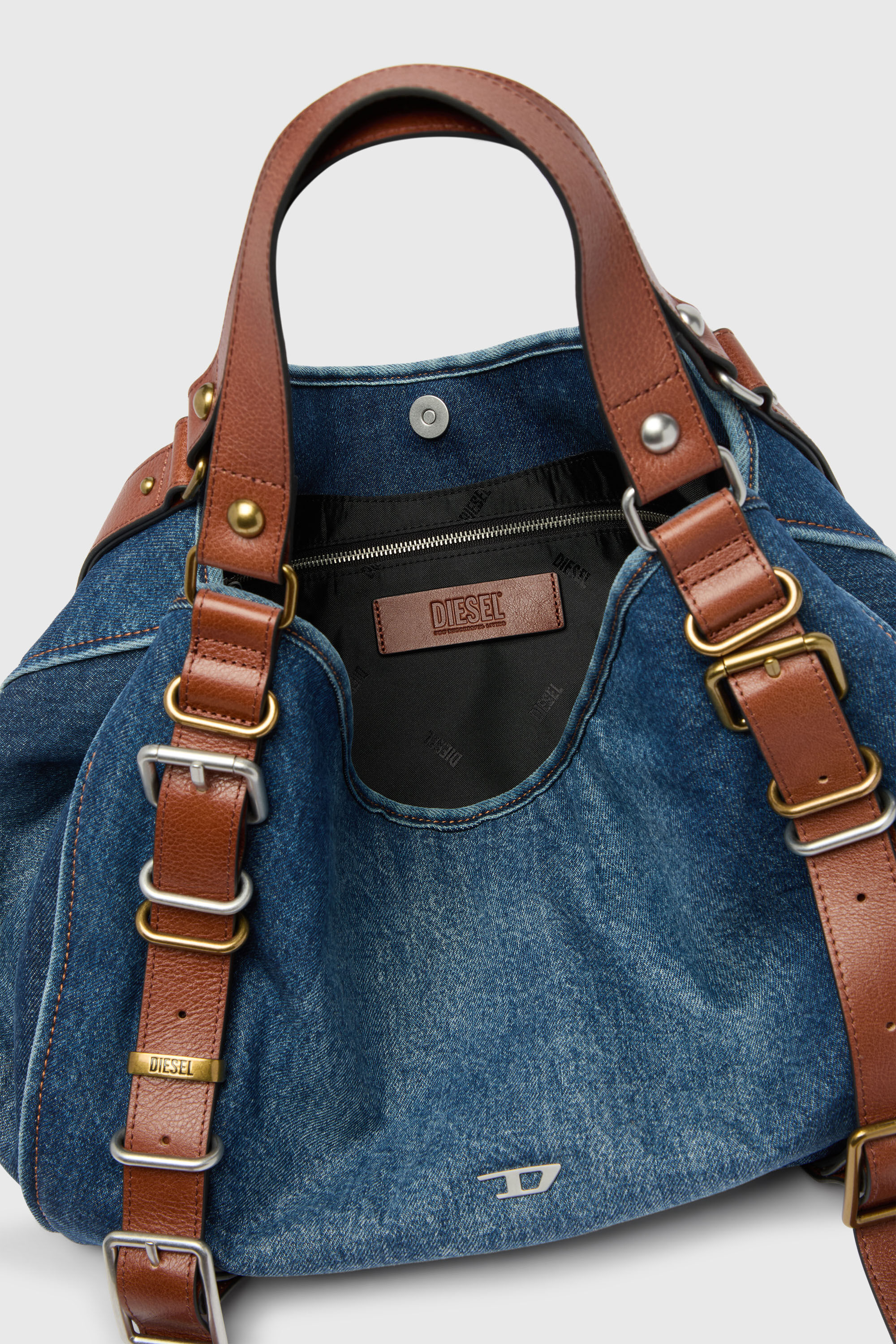 Diesel - D-ONE TOPHANDLE M, Damen D-One-Medium Top-Handle-Tasche aus Denim und Leder in Blau - 4