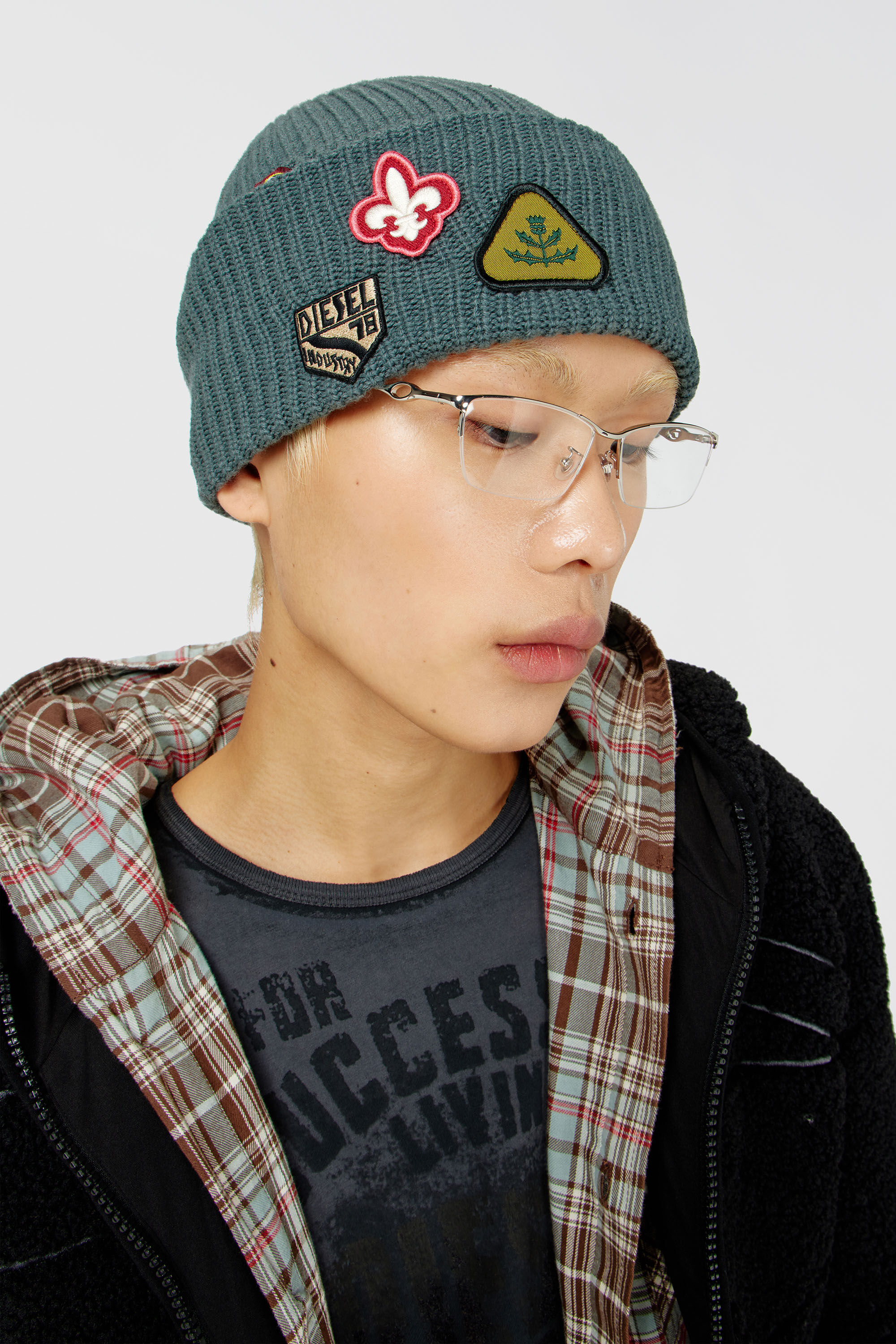 Diesel - K-PHAT, Unisex Wollm&uuml;tze mit Logo-Patches in Grau - 4