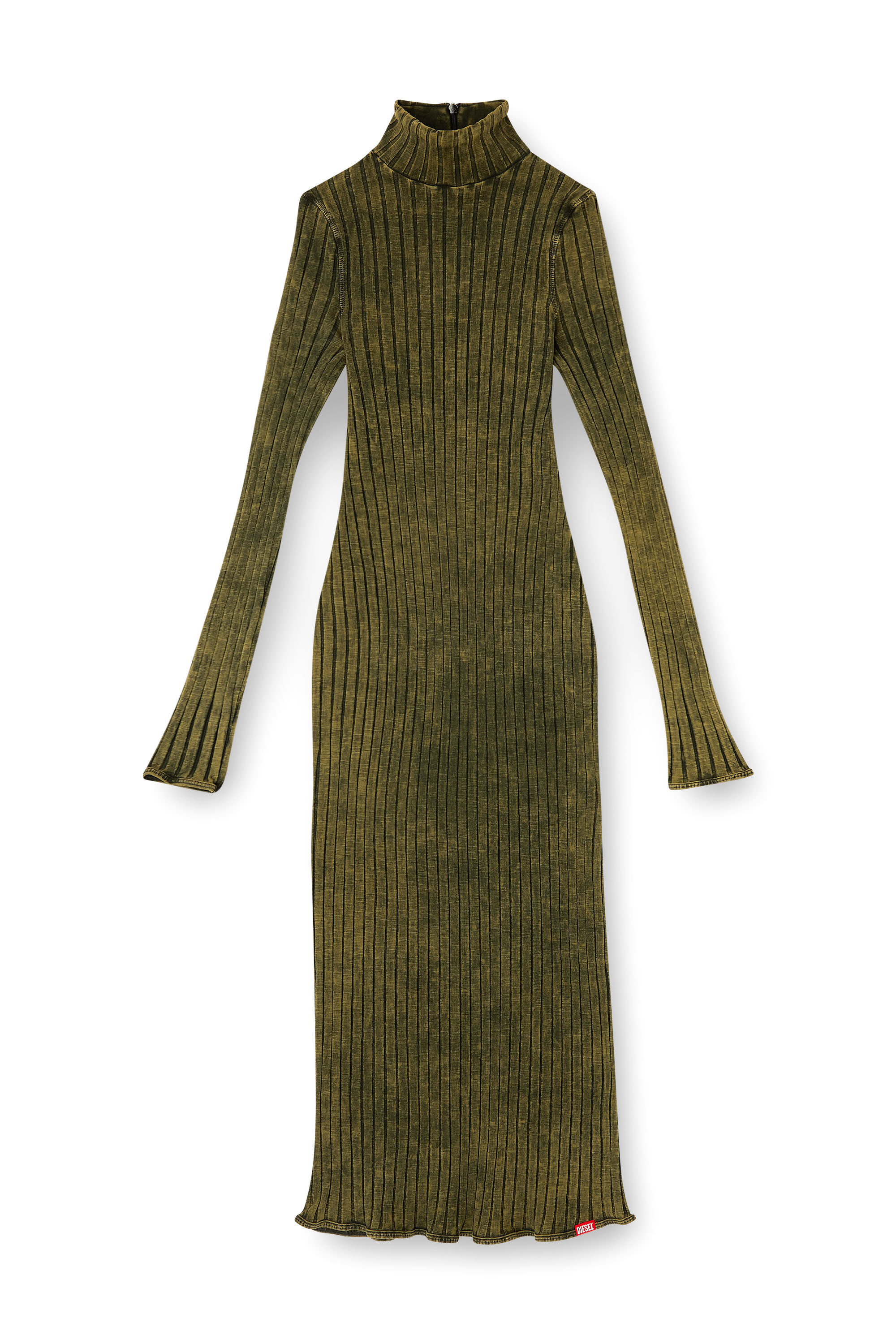 Diesel - D-WAVYA, Damen Midi-Kleid aus behandeltem Jersey mit breitem Rippenstrick in Grün - 2