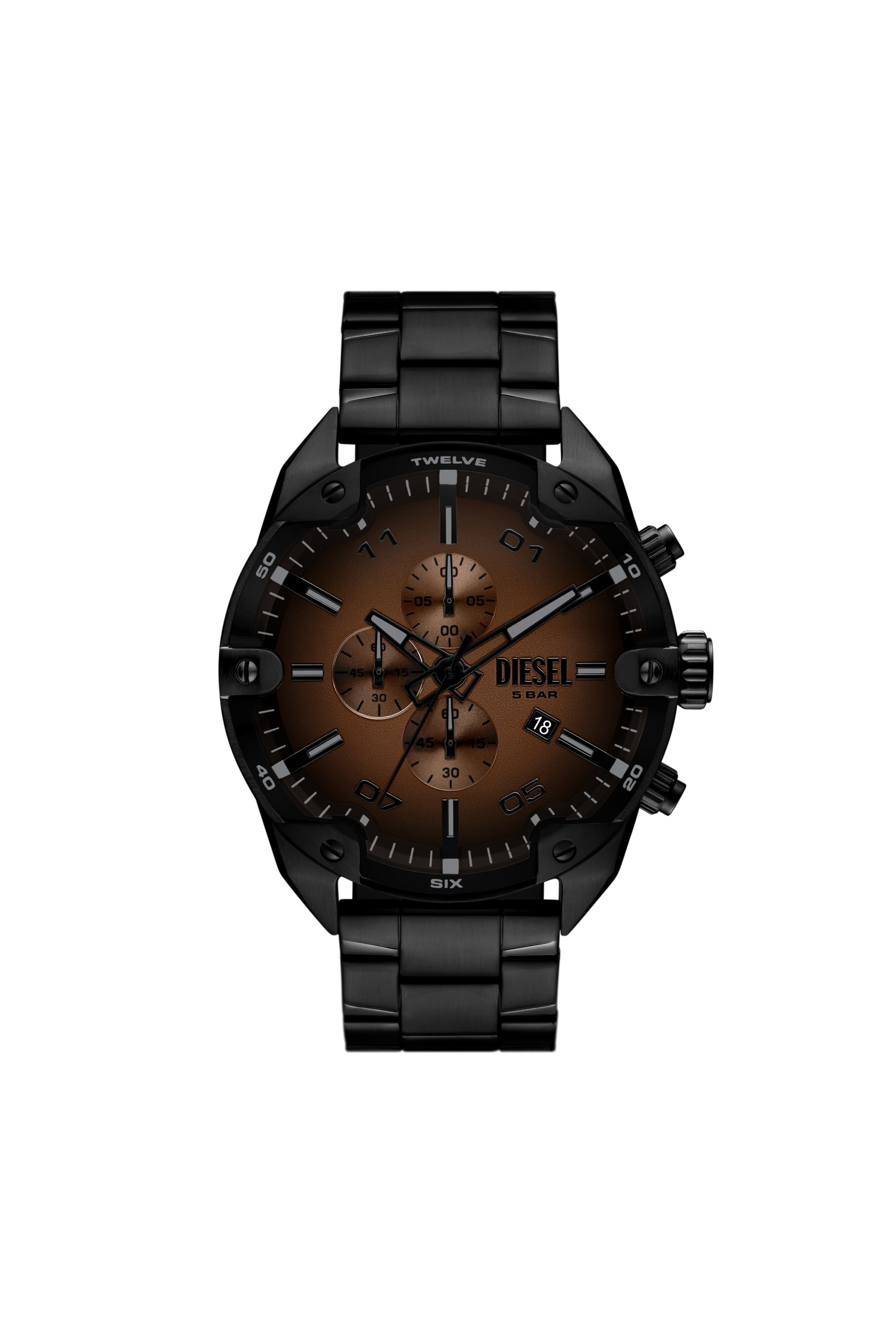 Netherworld ブラックメタル　blackl Men's Spiked black stainless steel watch | Black | Diesel