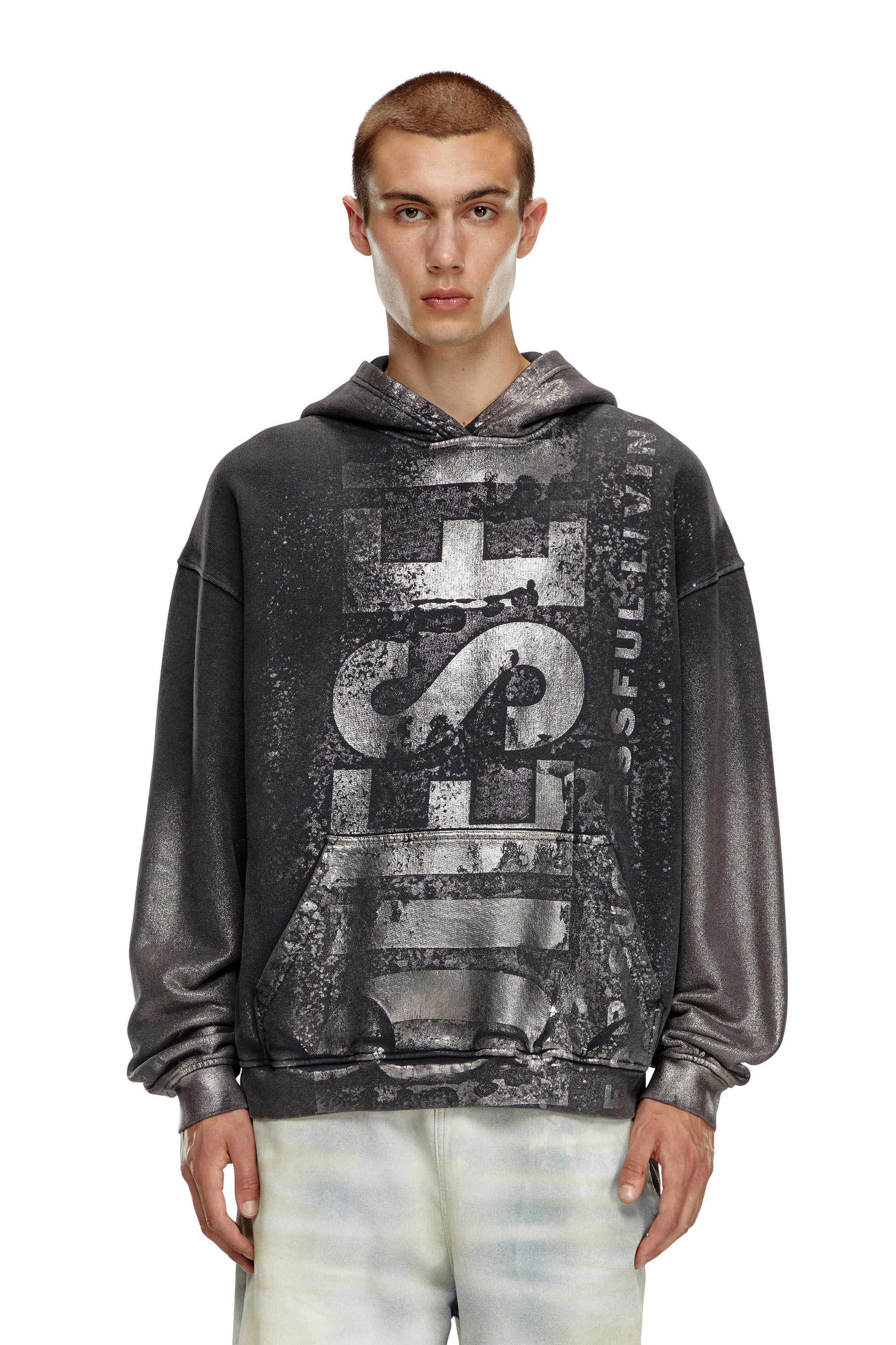 Men's Metallic hoodie with logo | Black | Diesel AT