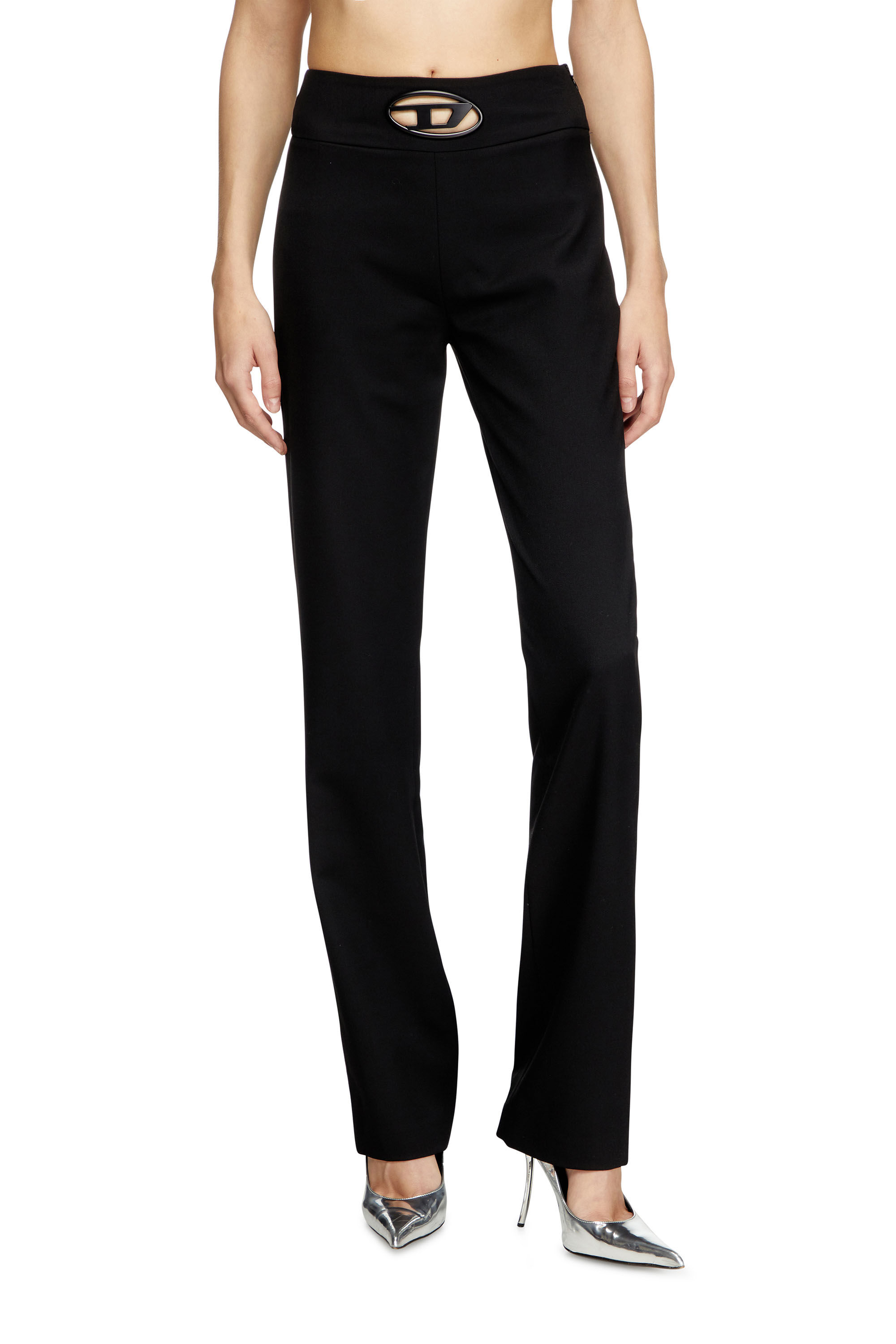 Diesel - P-ERSY, Damen Hochtaillierte Hose aus Wolltwill in Schwarz - 3