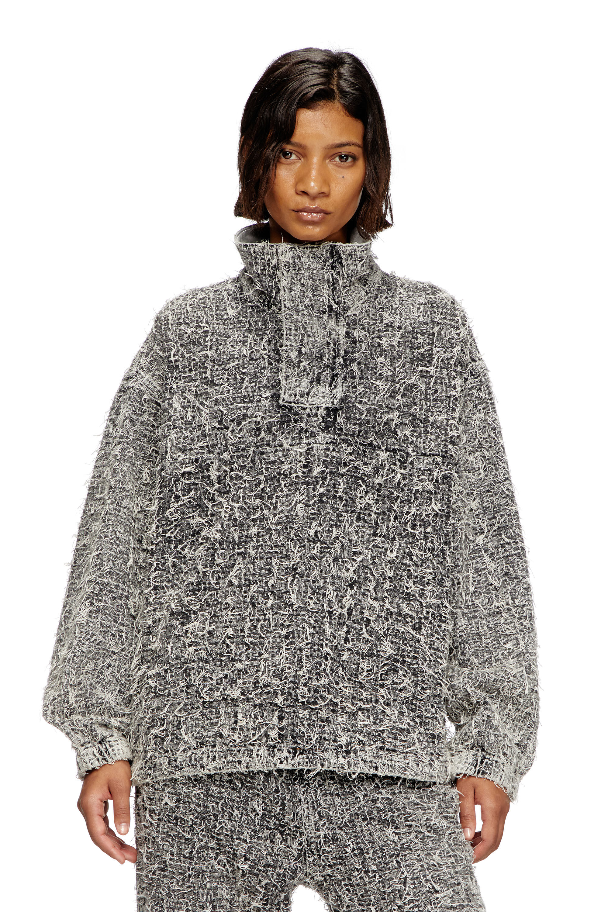 Diesel - D-FLOW-S2, Unisex Pulloverjacke aus Bouclé-Denim in Grau - 6