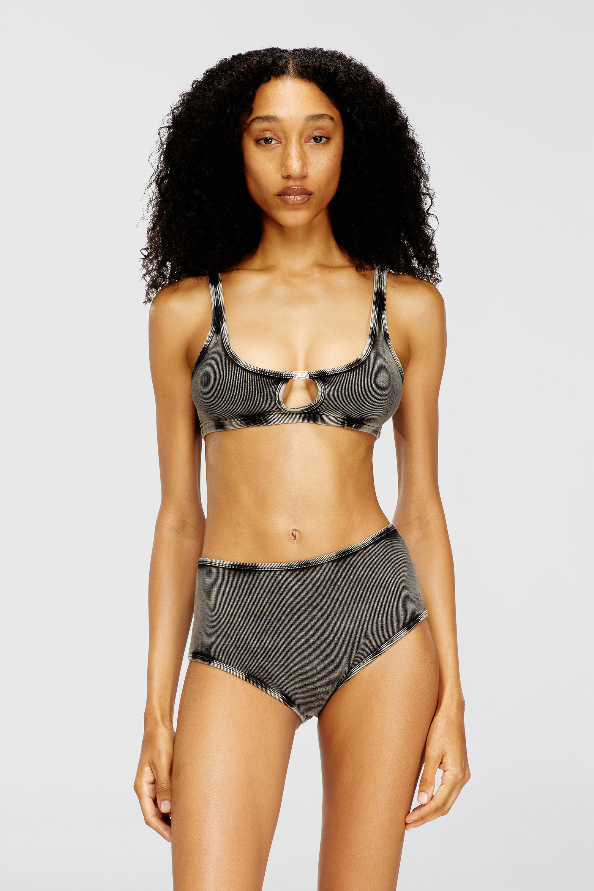 Diesel - FLORENCE-DNM, Damen Bralette aus gerippter Baumwolle mit ovalem Schmuck-D in Grau - 3