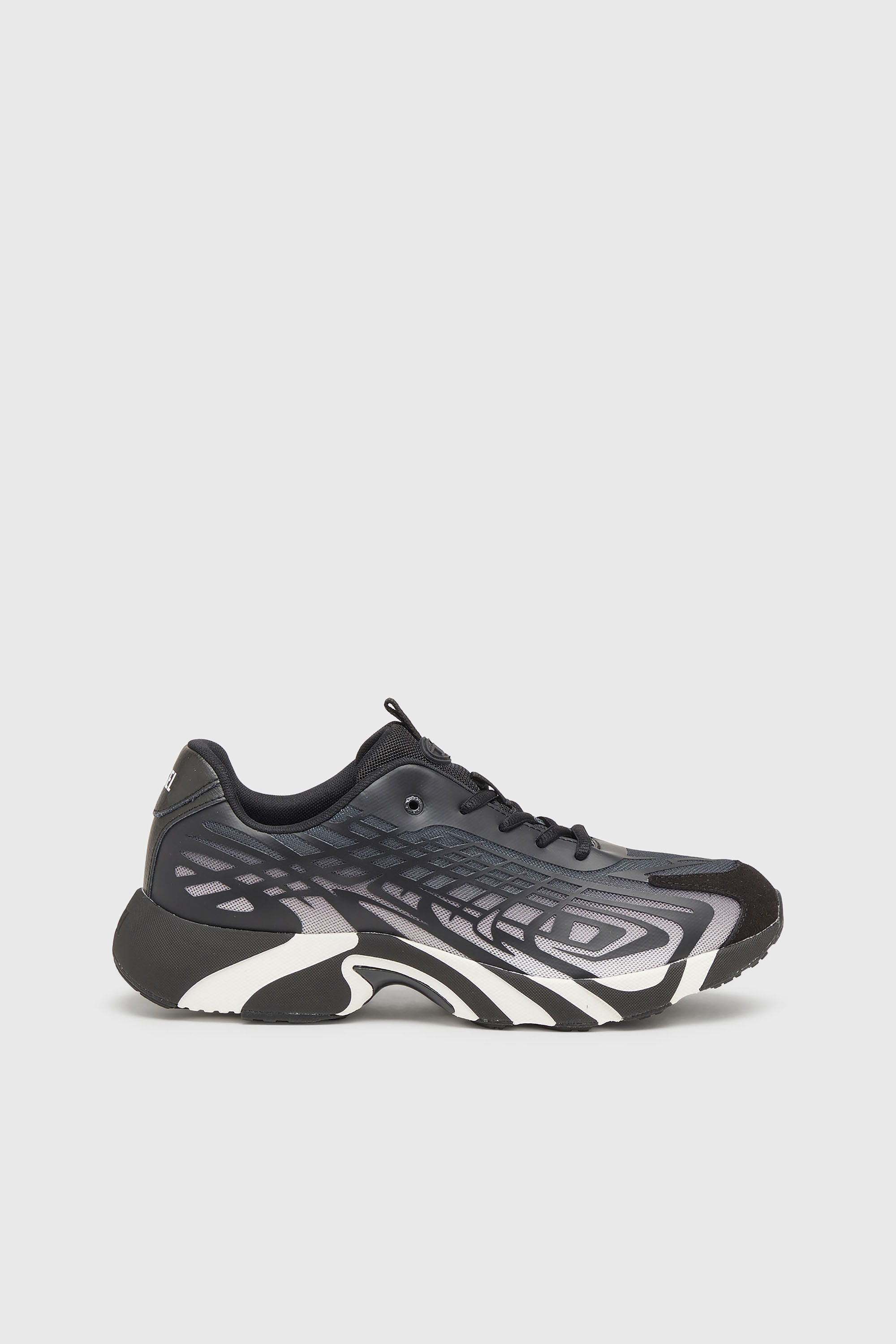 Diesel - S-D-VIT'S 500 LOW, Herren D-Vit-Sneaker aus gestreiftem D&eacute;grad&eacute;-Mesh in Schwarz/Wei&szlig; - 1