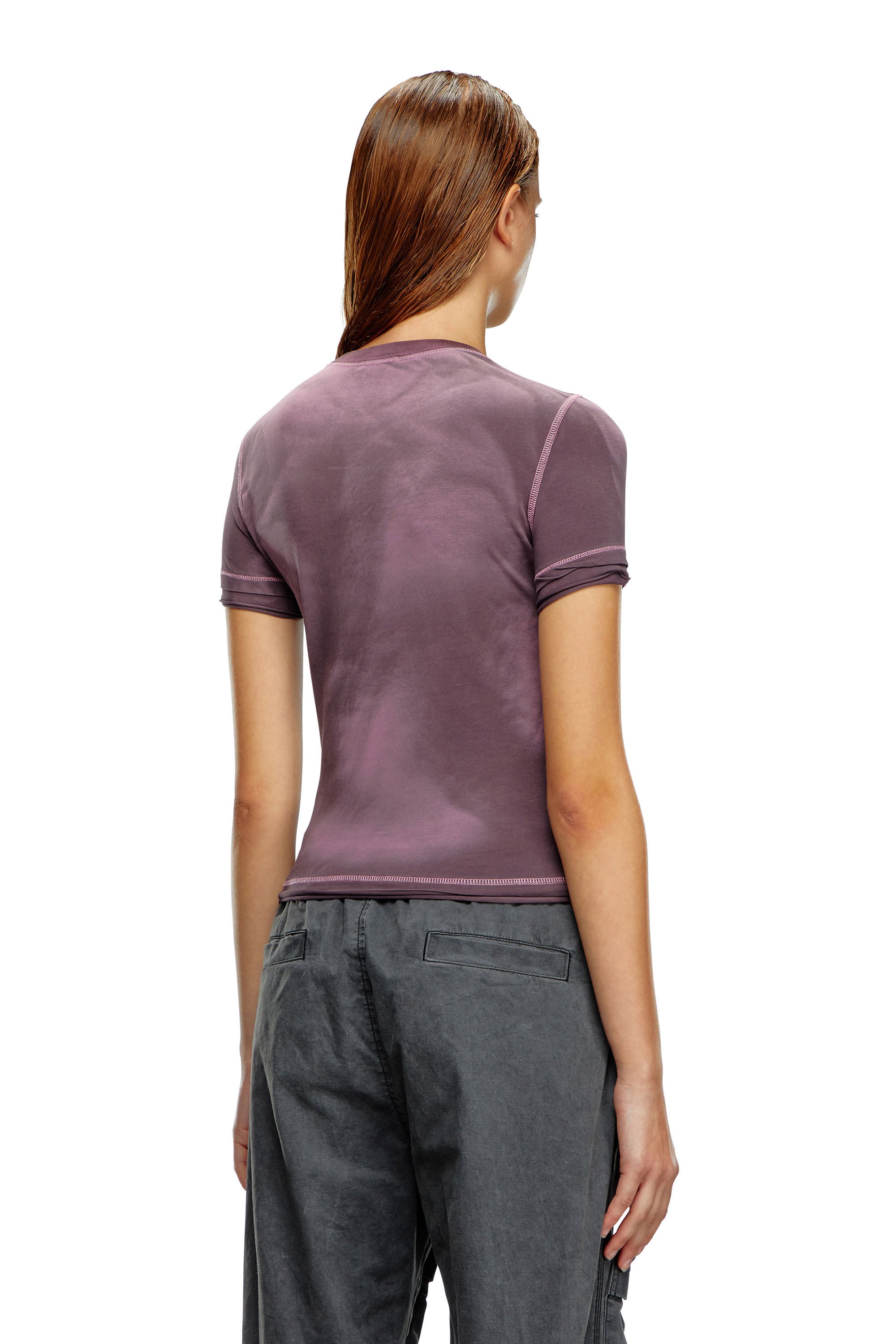 Diesel - T-UNCUT, Damen T-Shirt mit aufgestickten floralen Patches in Violett - Image 4