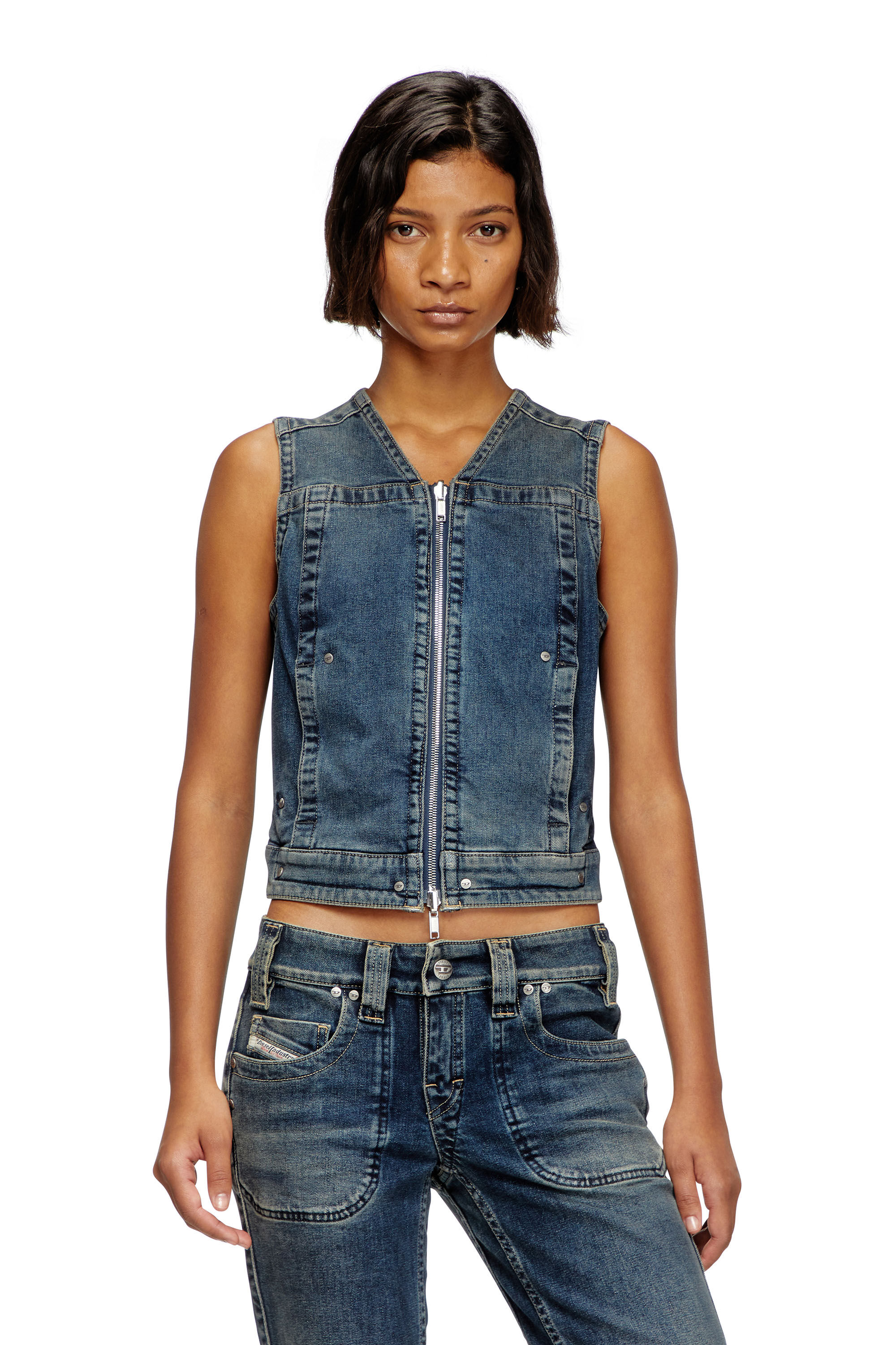 Diesel - DE-PROOF-RE, Damen Reißverschluss-Top aus Rehab-Denim in Dunkelblau - 3