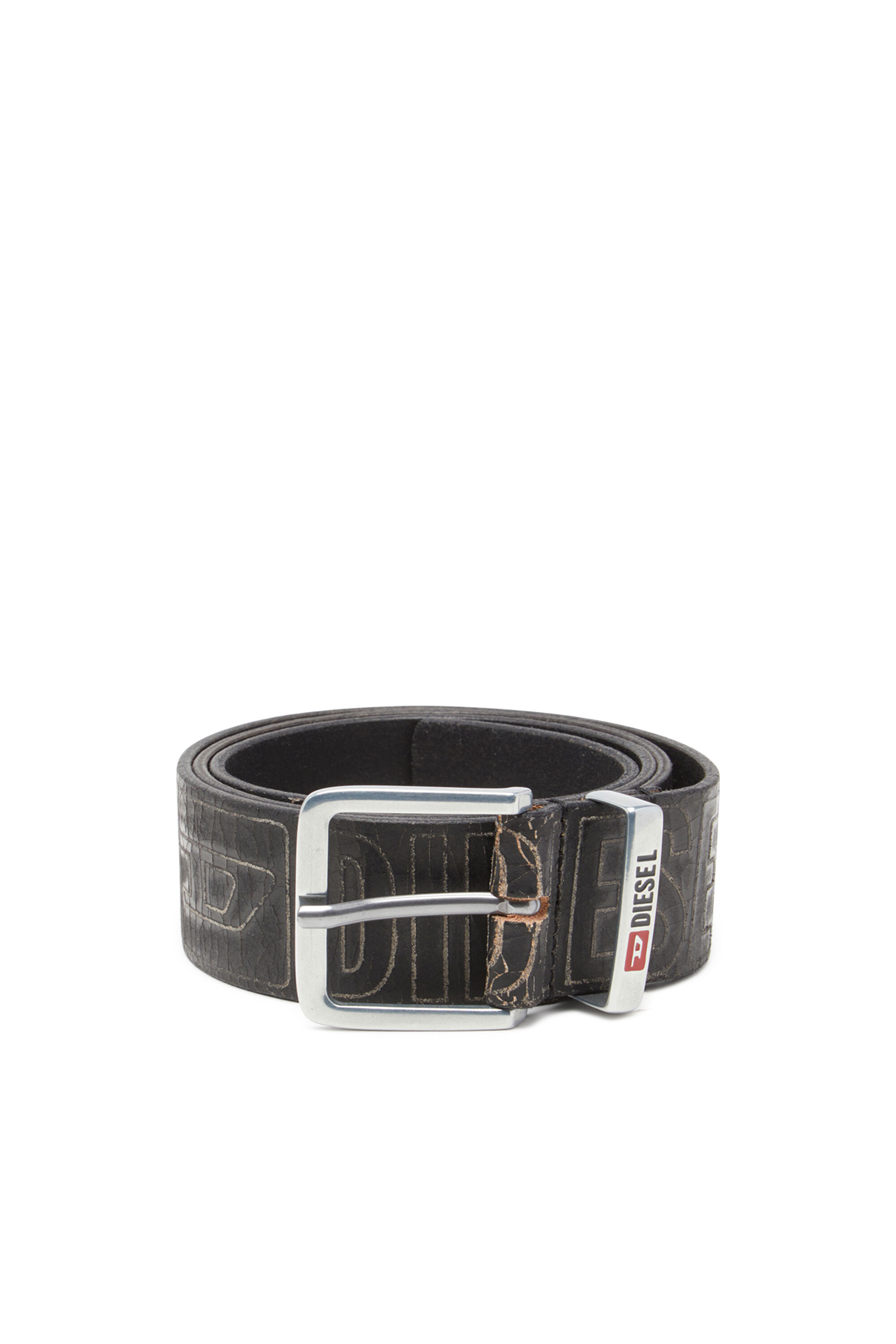 Diesel - B-BISCOTTO OUTLINE, Herren Gürtel aus Leder mit 4 cm Logo in Schwarz - 1