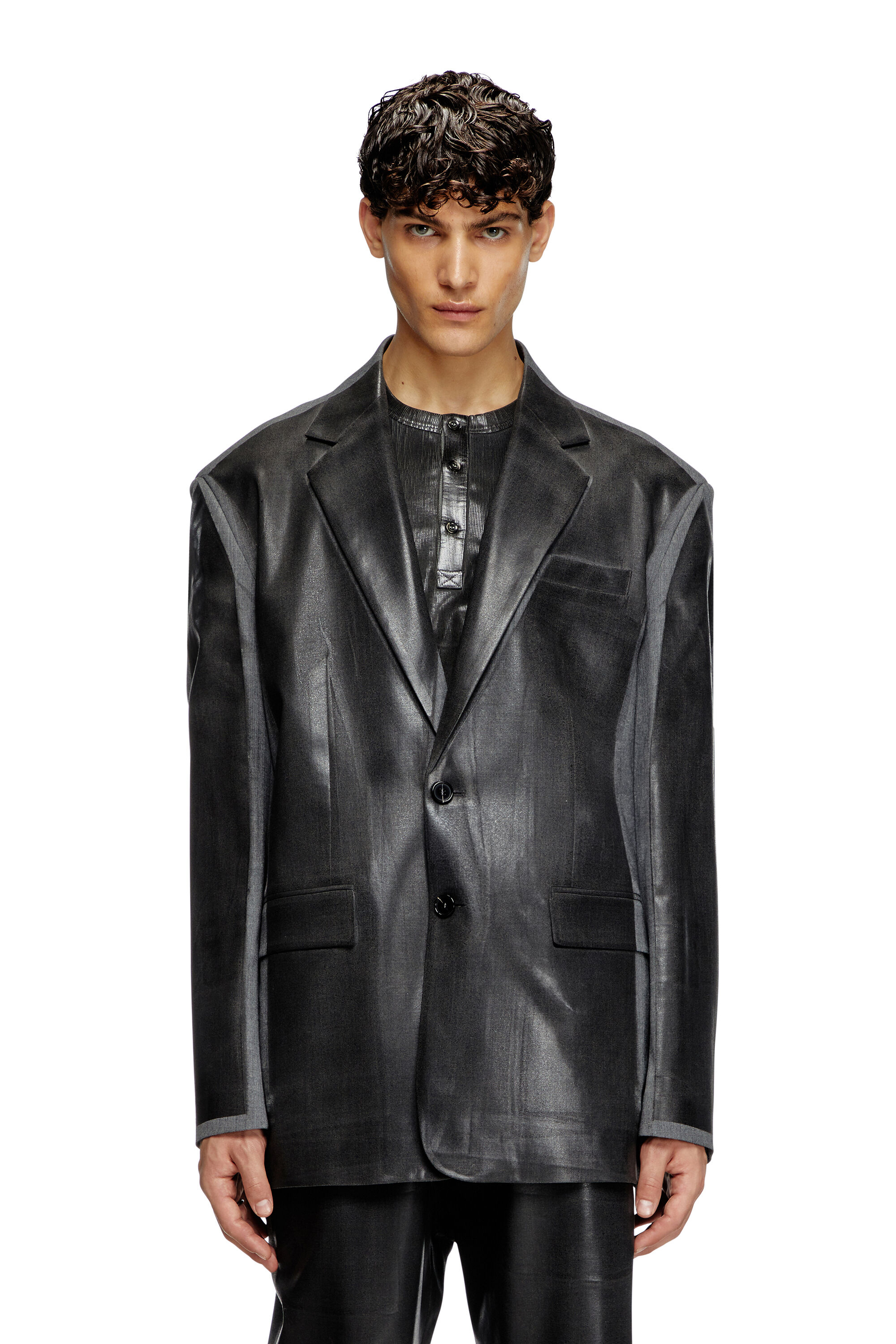Diesel - J-OVER-DD, Unisex Übergroßer Blazer mit beschichteter Vorderseite in Schwarz - 3