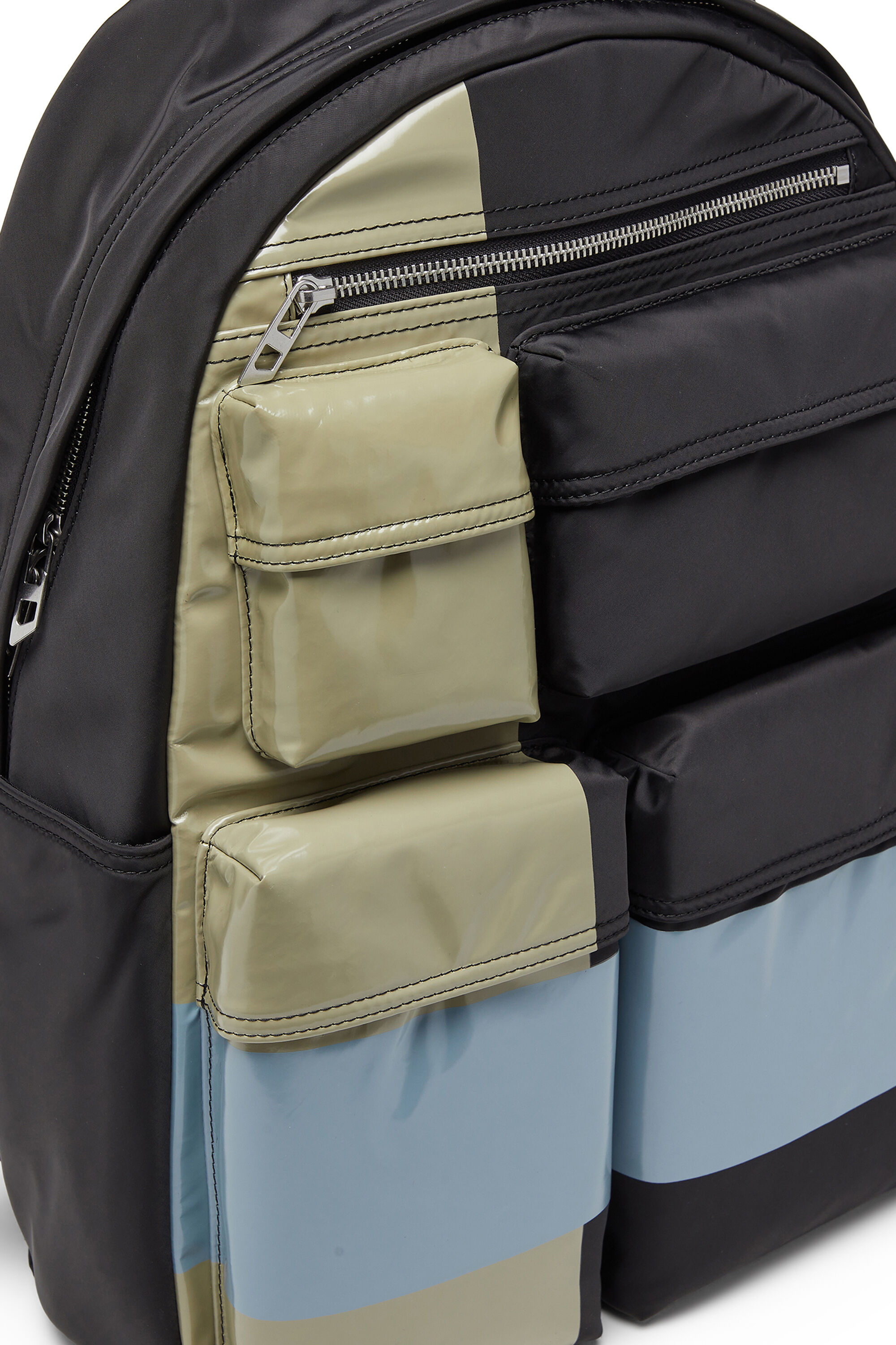 Diesel - MULTI-PKTS BACKPACK X, Unisex Multi-Pkts - Color-block Rucksack mit mehreren Taschen in Schwarz/Gr&uuml;n - 5